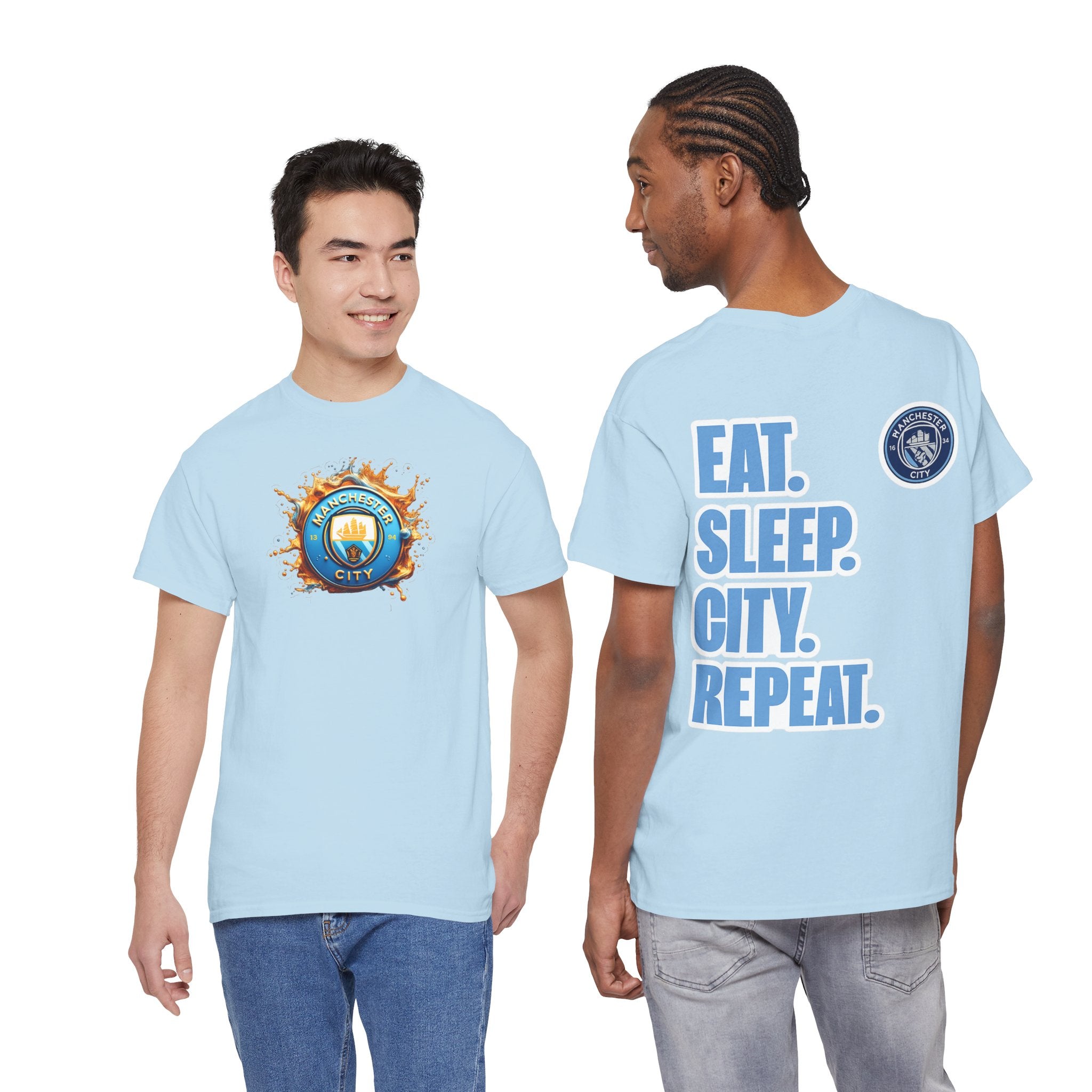 Manchester City T-Shirt – 'Eat. Sleep. City. Repeat.' Football Fan Tee