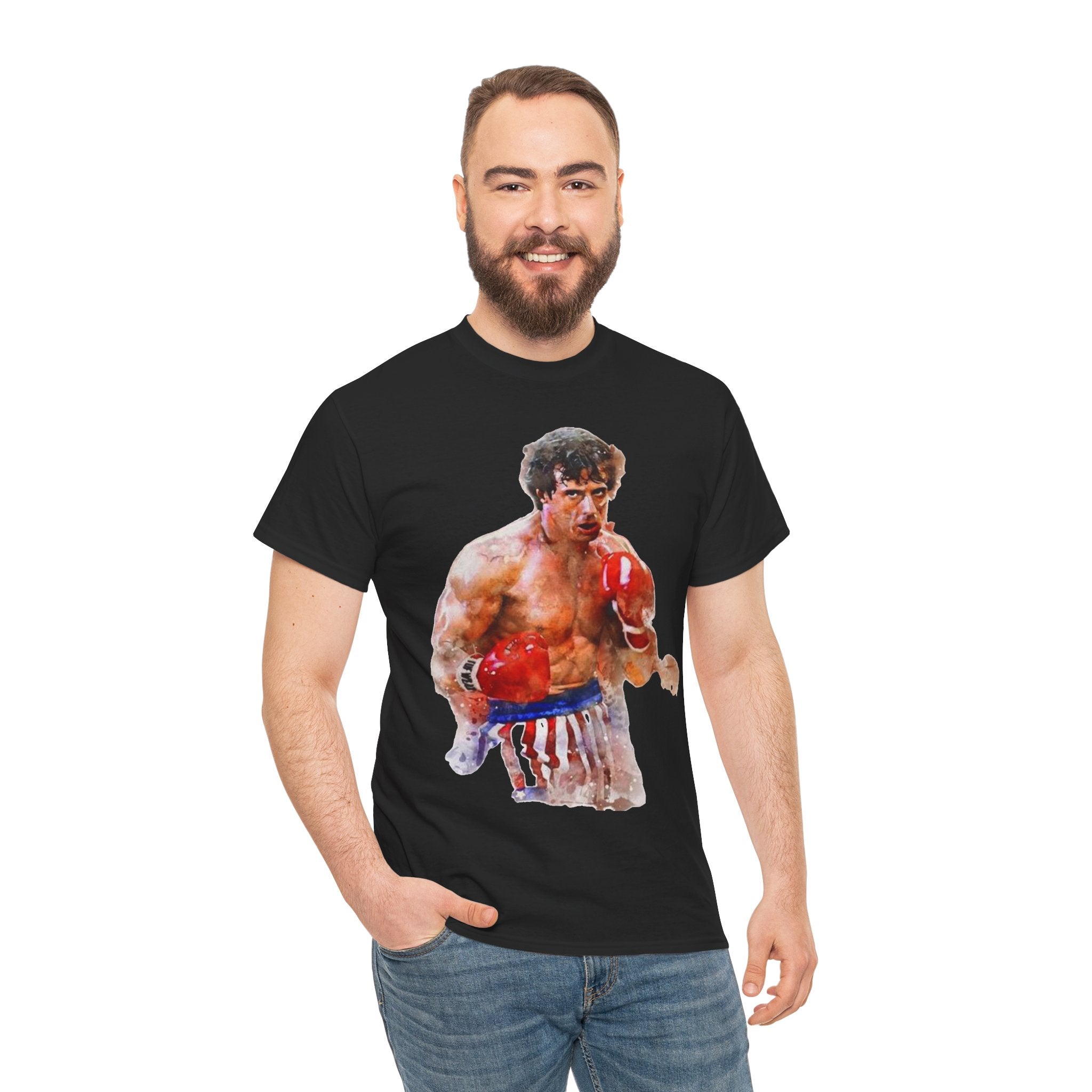 Boxer Rocky Painting T‑Shirt — Vintage American Flag Boxing Tee