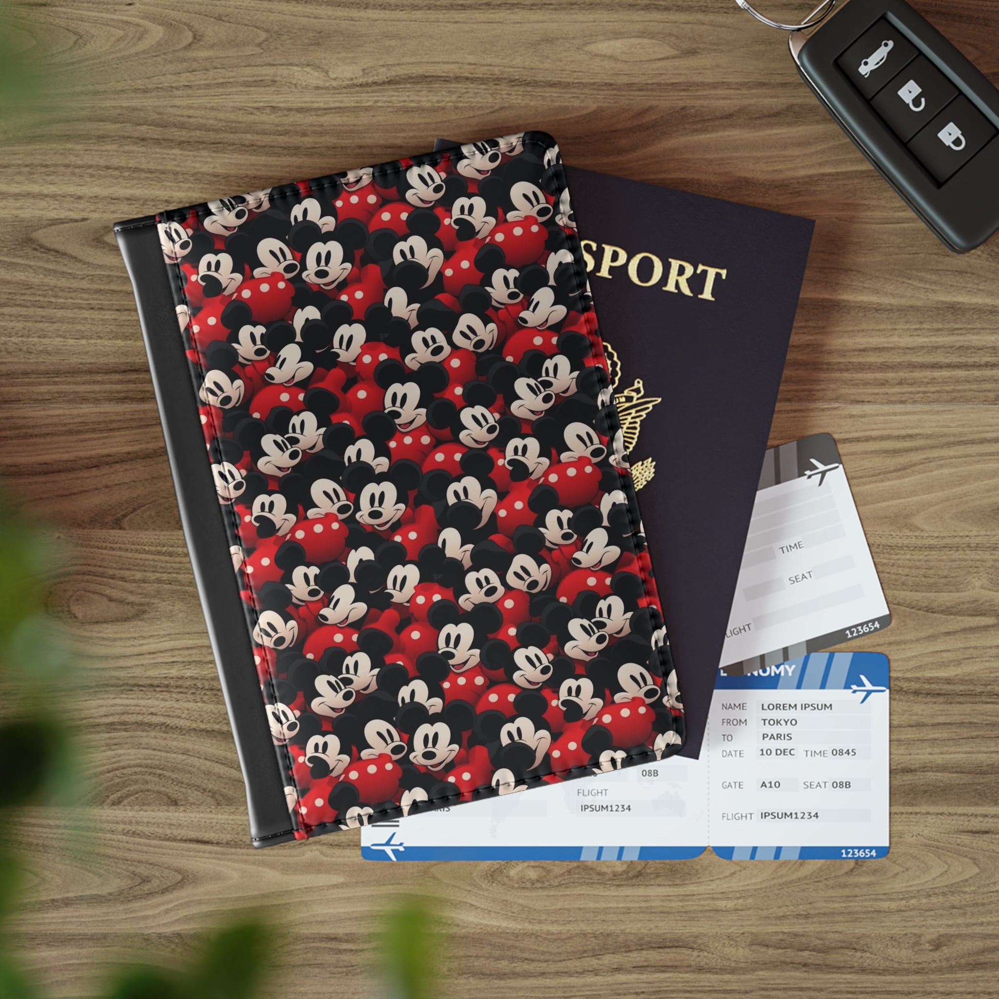 Mickey Mouse Pattern Passport Cover — Retro Cartoon Travel Wallet