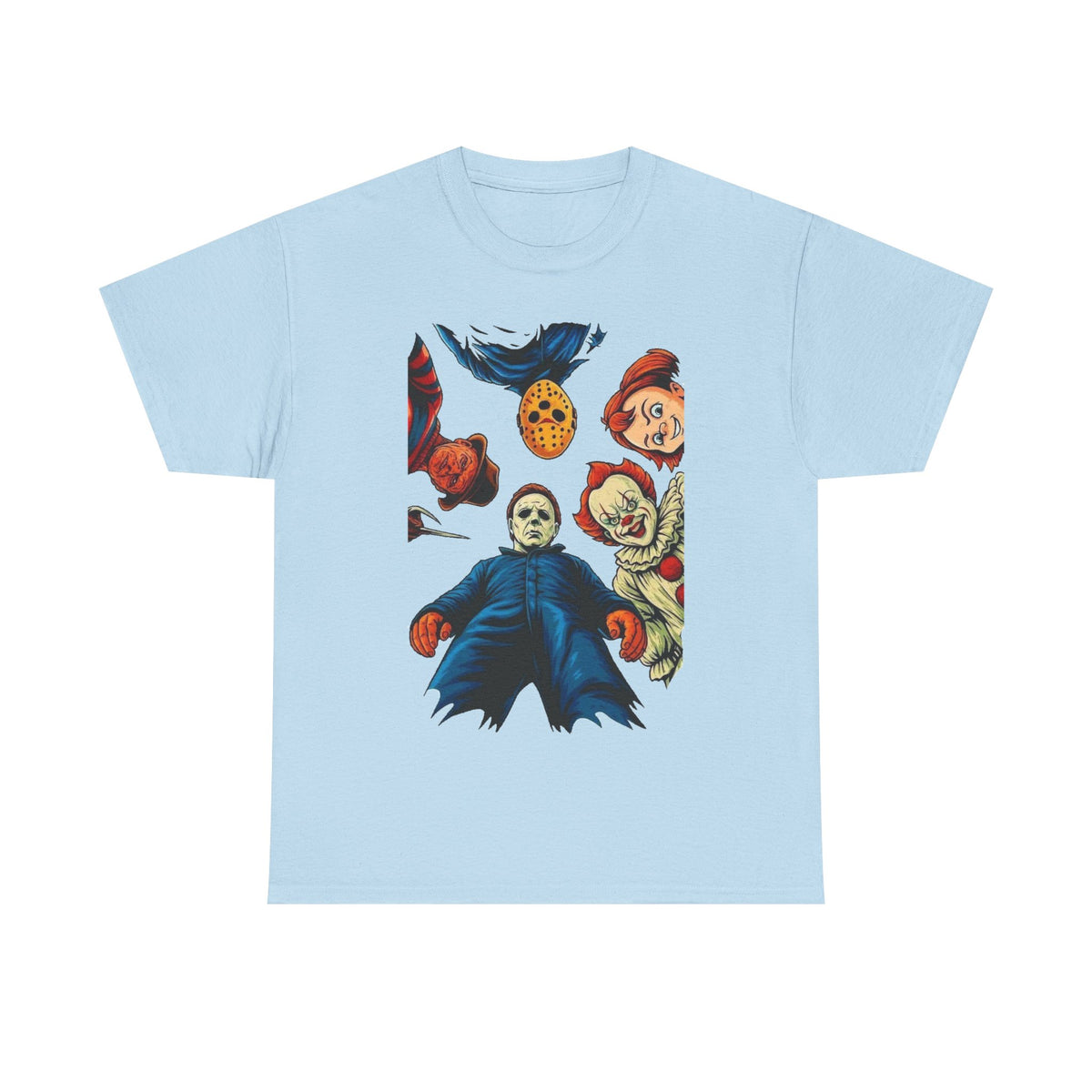 Horror Movie Icons Graphic Tee — Michael Myers, Jason & Classic Clowns Halloween T-Shirt