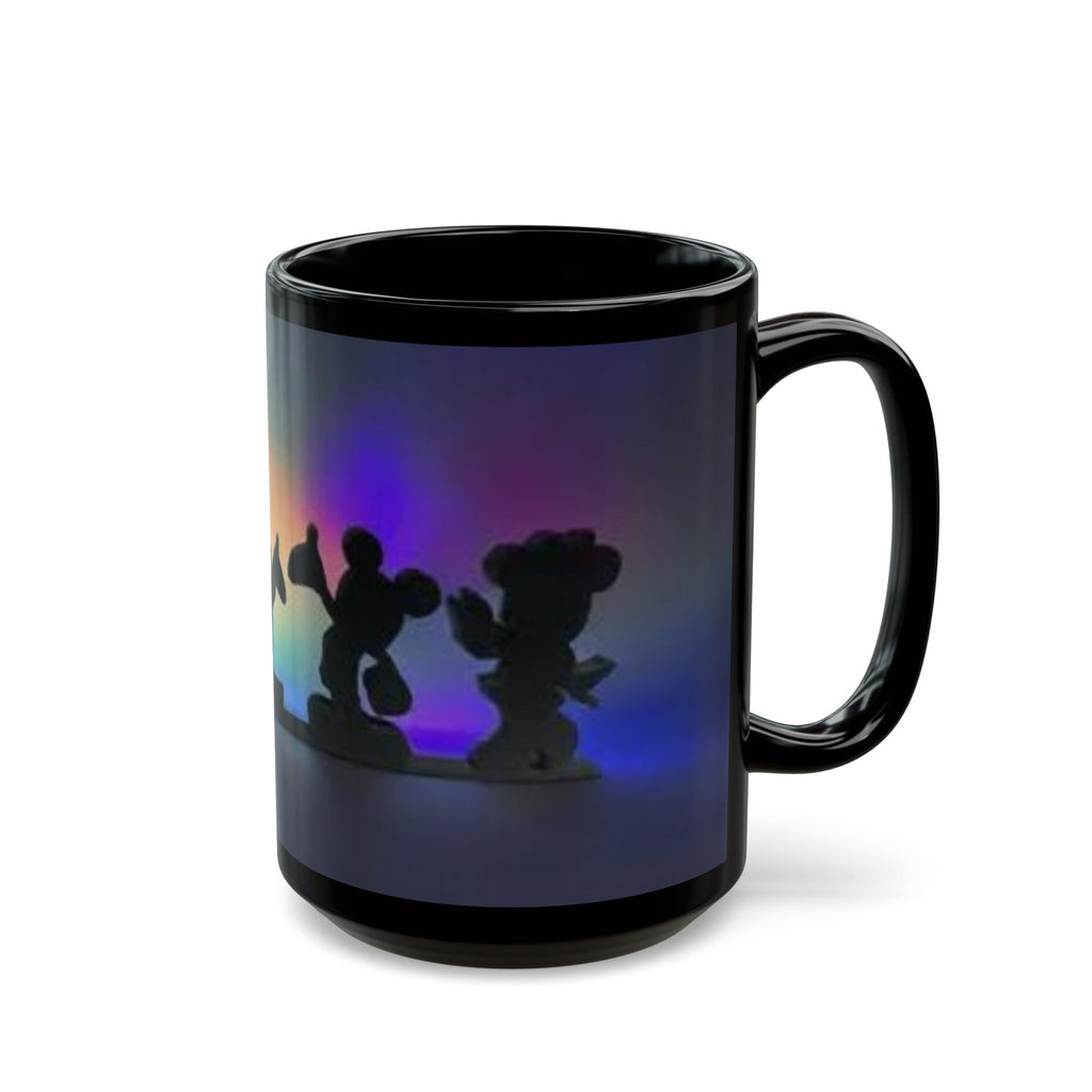 Silhouette Cartoon Characters Black Coffee Mug – Colorful Backlight Disney-Inspired 11oz/15oz