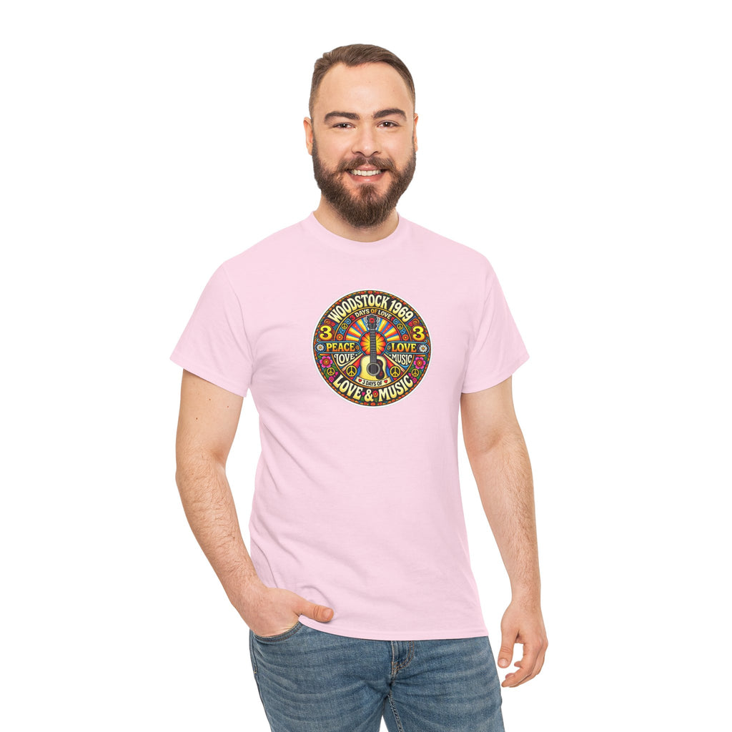 Woodstock 1969 Peace & Love Graphic Cotton T- Shirt / Tee