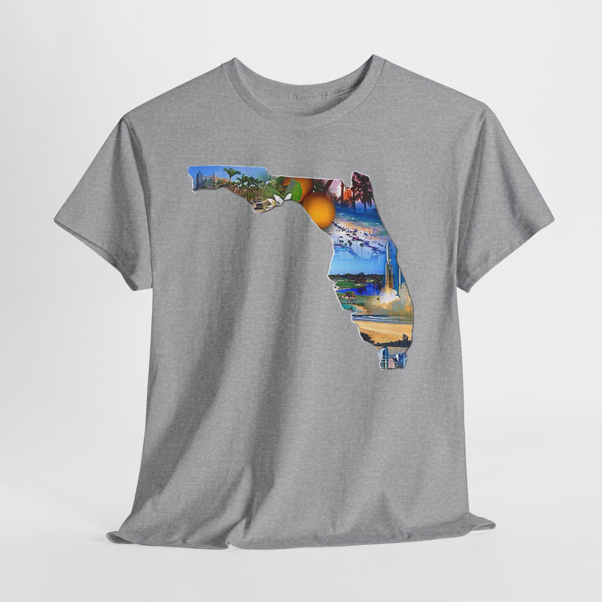 Florida State Shape T-Shirt — Scenic Beach & Sunset Map Tee