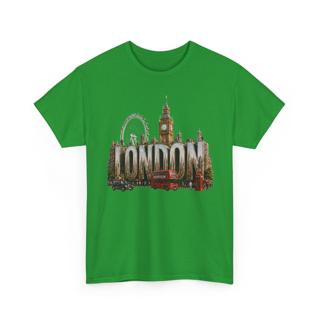 London Skyline T-Shirt — London Text with Big Ben & London Eye Graphic