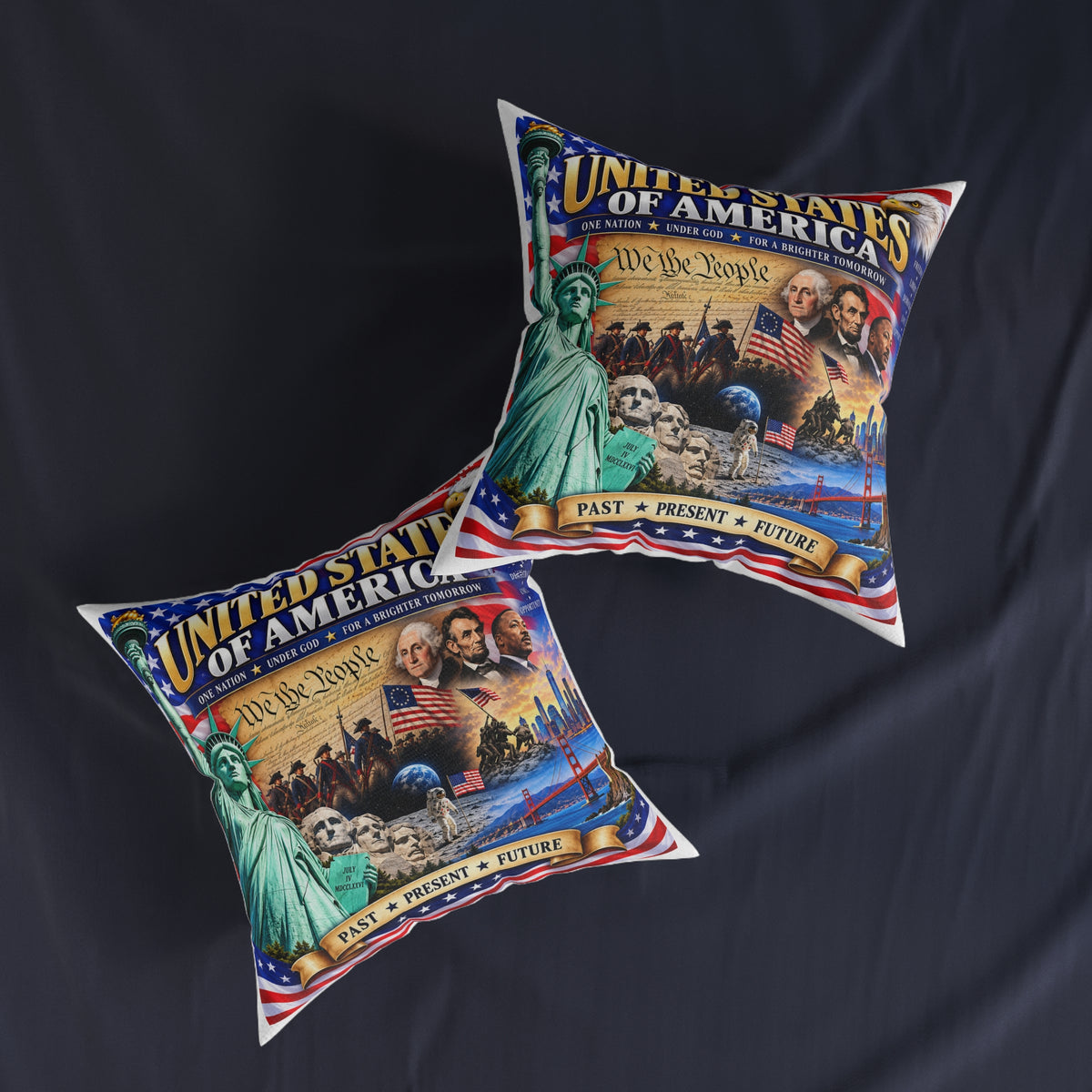 United States of America Patriotic Square Pillow — "We the People" Past Present Future