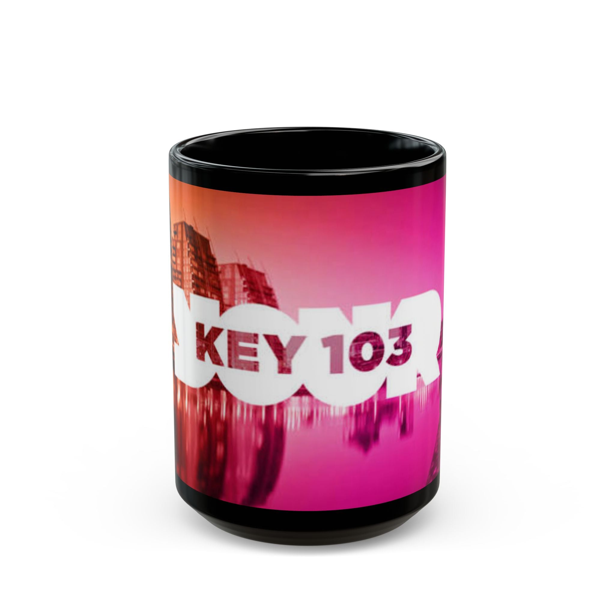 Black Mug — Key 103 Pink Cityscape Coffee Mug (11oz/15oz)