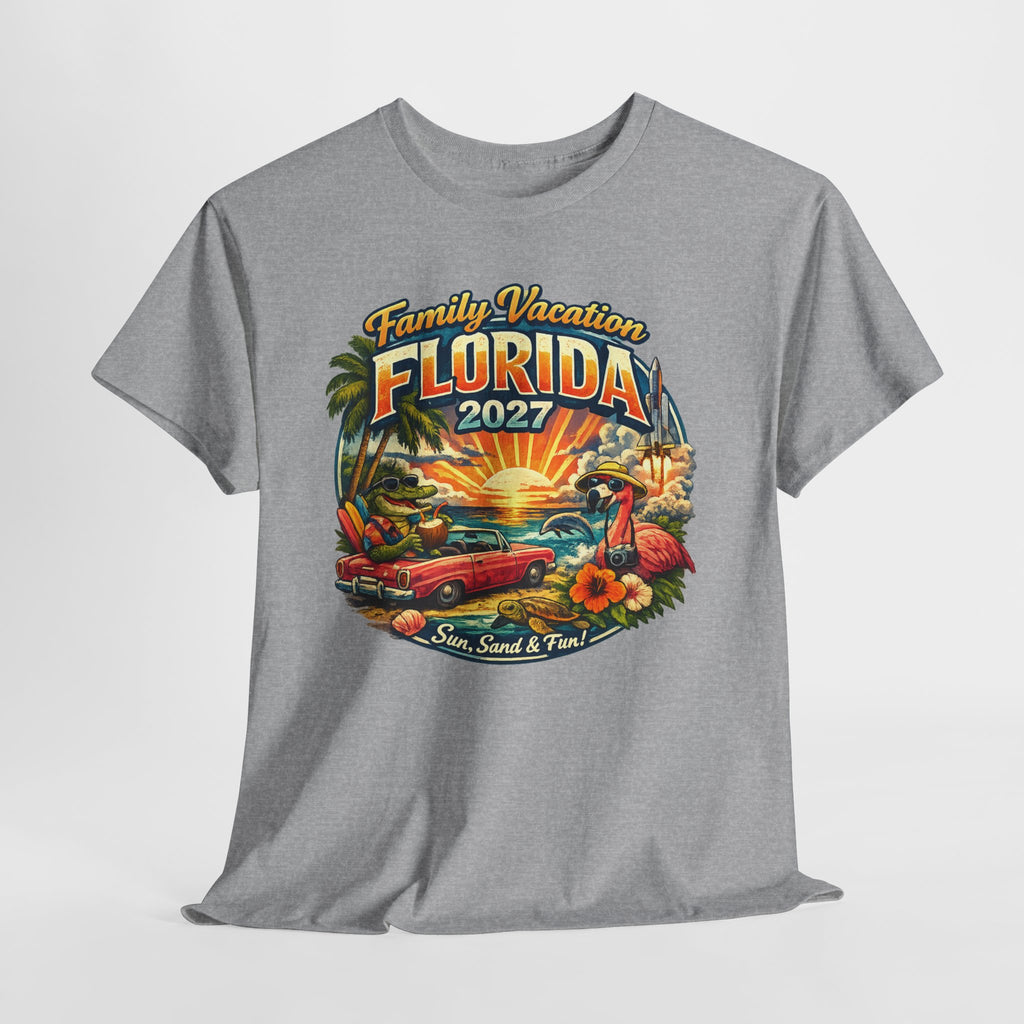 Florida Family Vacation 2027 T-Shirt — Retro Sunset Beach Design