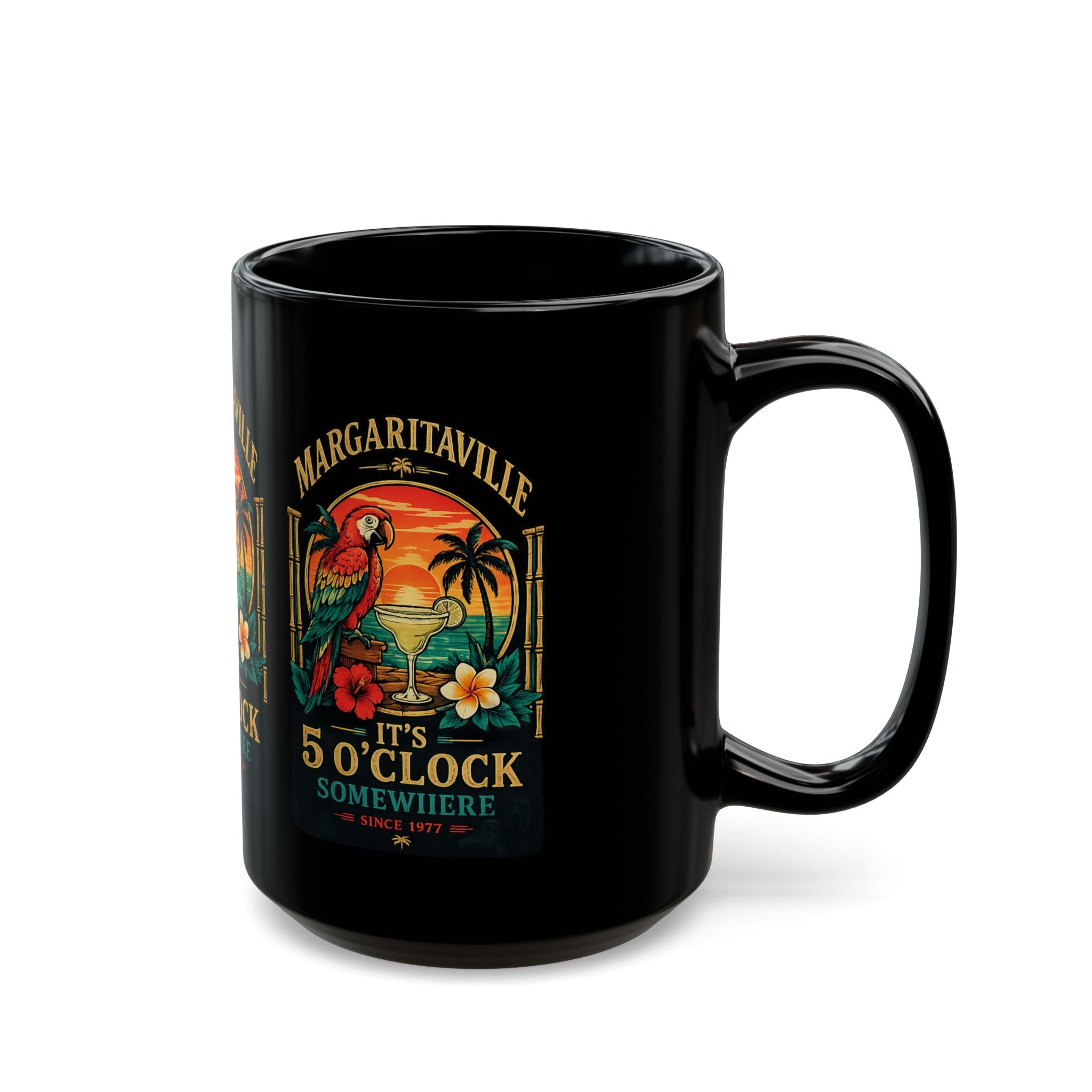 Margaritaville 5 O'Clock Mug – Black Tropical Parrot Cocktail Coffee Cup