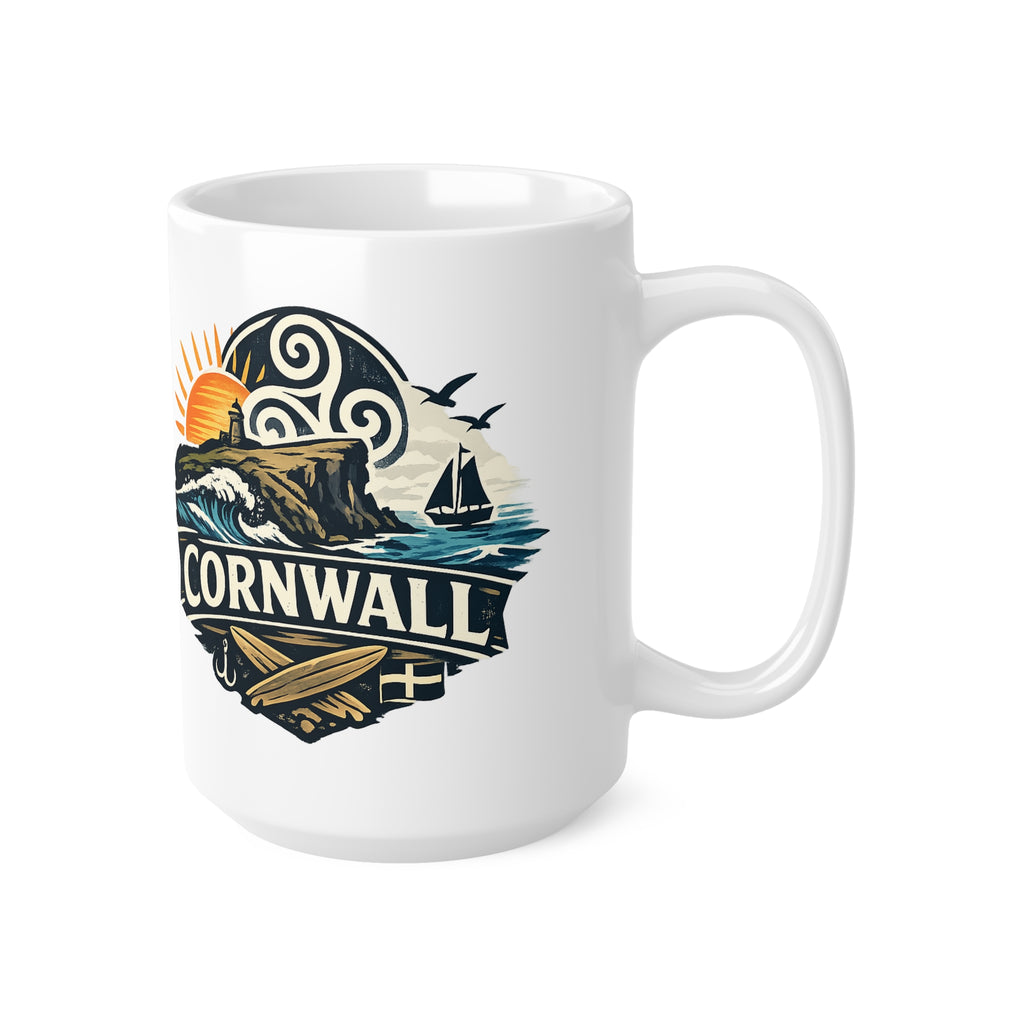 Cornwall Coastal Mug — Scenic Sunset Sail Ceramic Coffee Cup (11oz & 15oz)