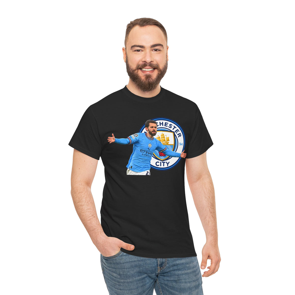 Bernardo Silva Manchester City Football Club Graphic Tee — Celebratory Player Design