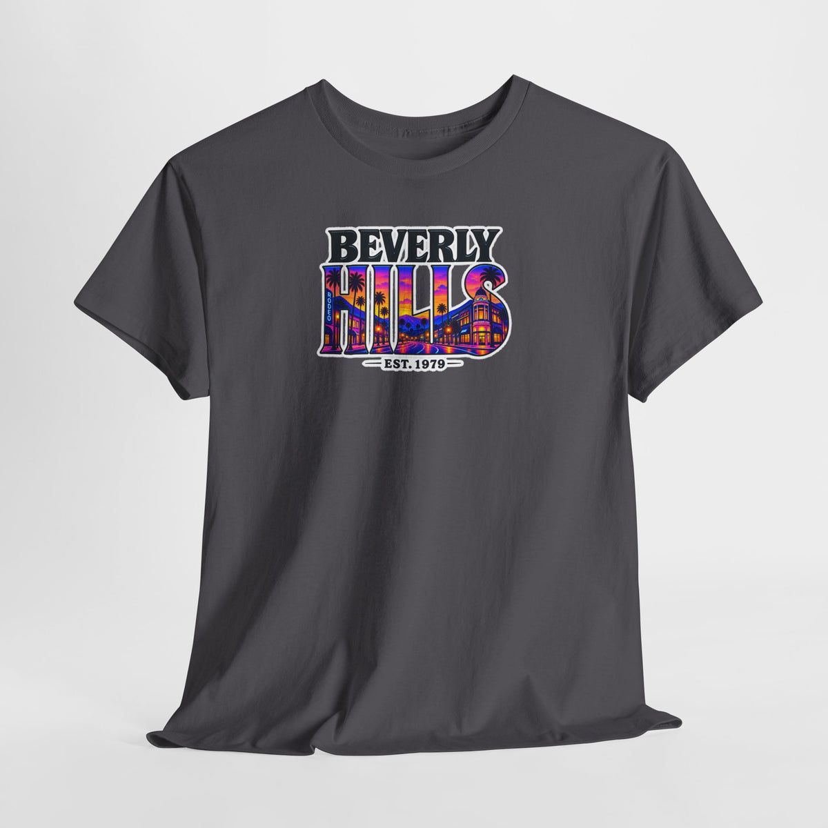 Beverly Hills Retro Sunset Tee — 'Beverly Hills EST. 1979' Graphic T-Shirt