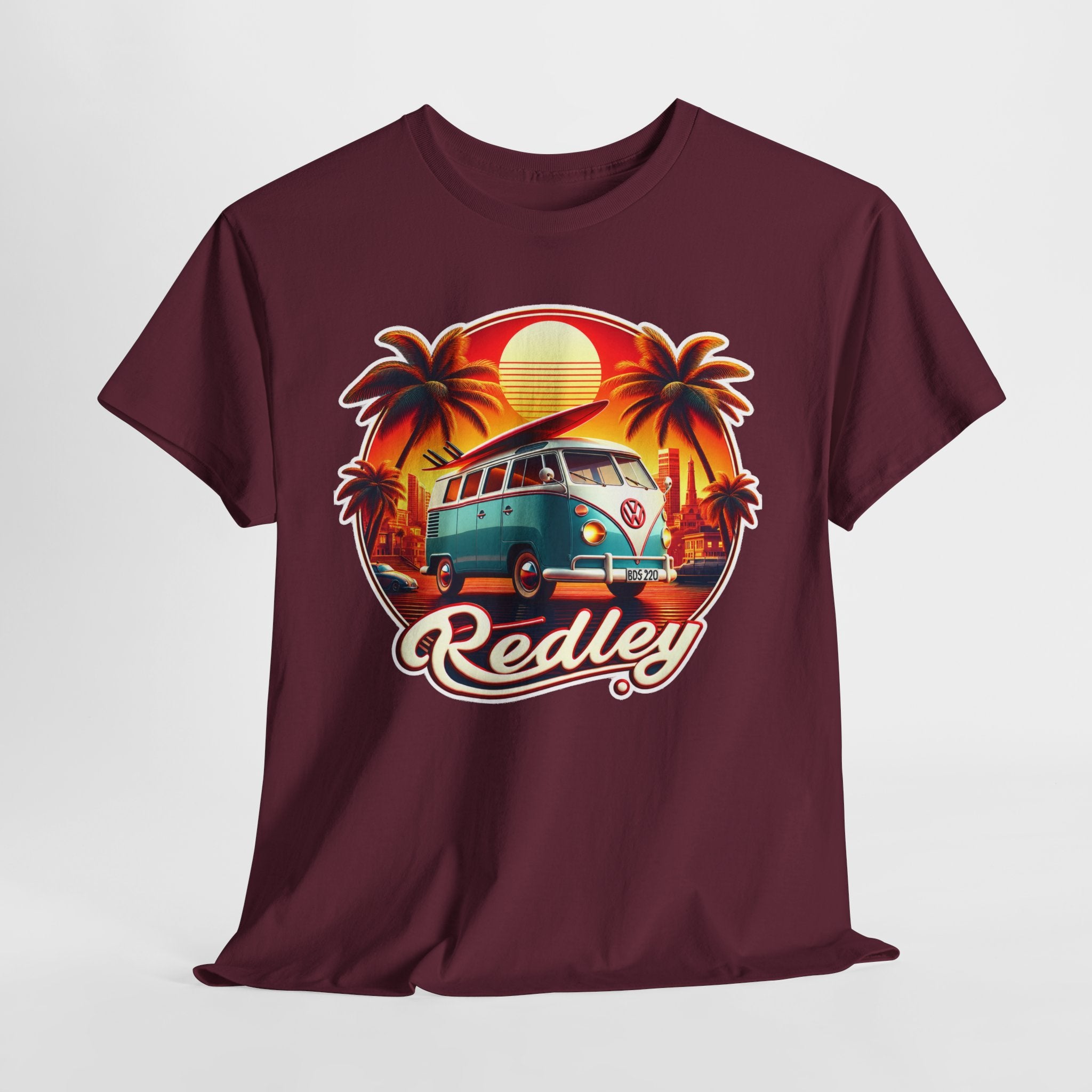 Vintage Surf Van T-Shirt – Retro Beach Sunset Tee with 'Redley' Script