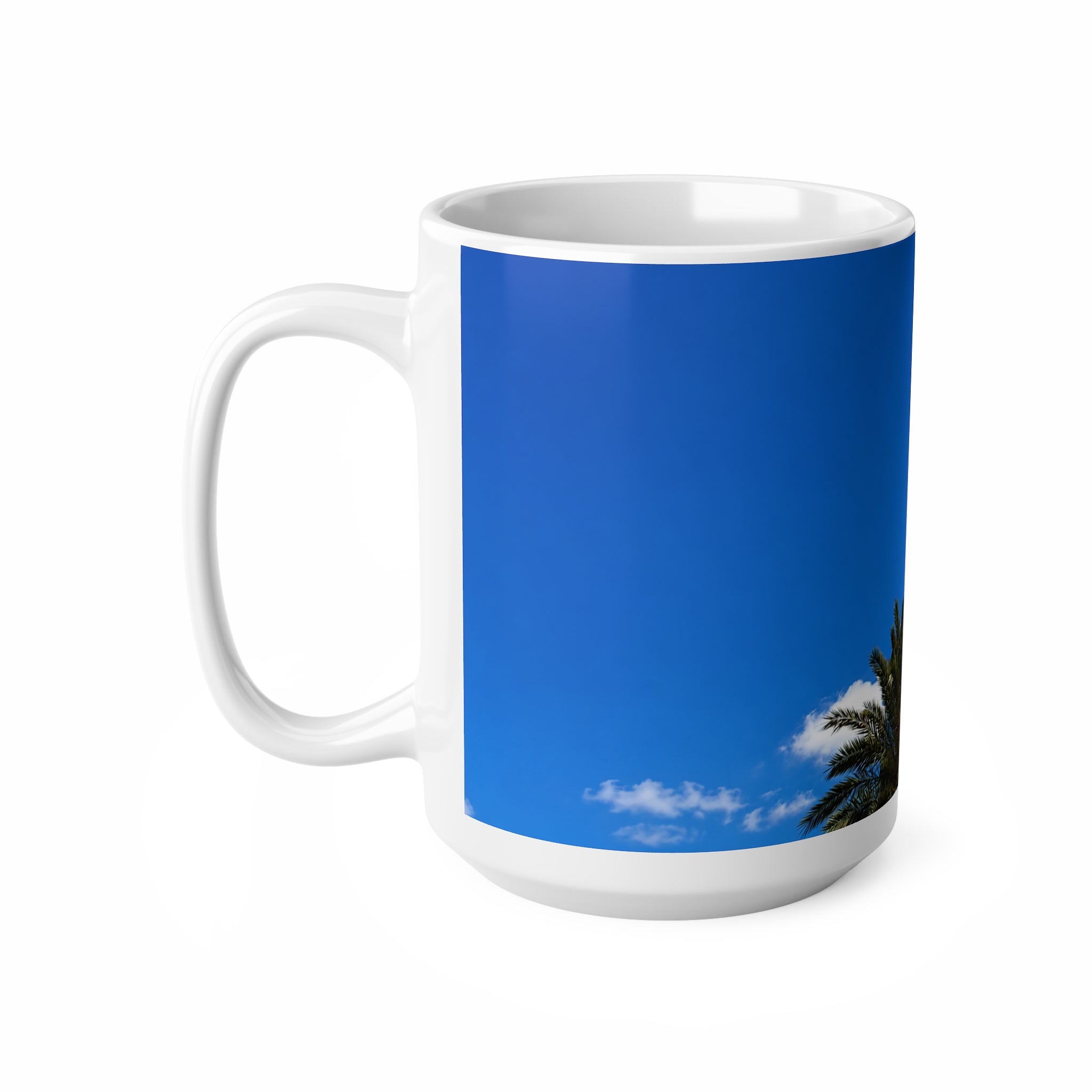 Orlando Icon Park Ferris Wheel & Palm Tree Ceramic Coffee Mug — Blue Sky Photo Mug (11oz, 15oz)