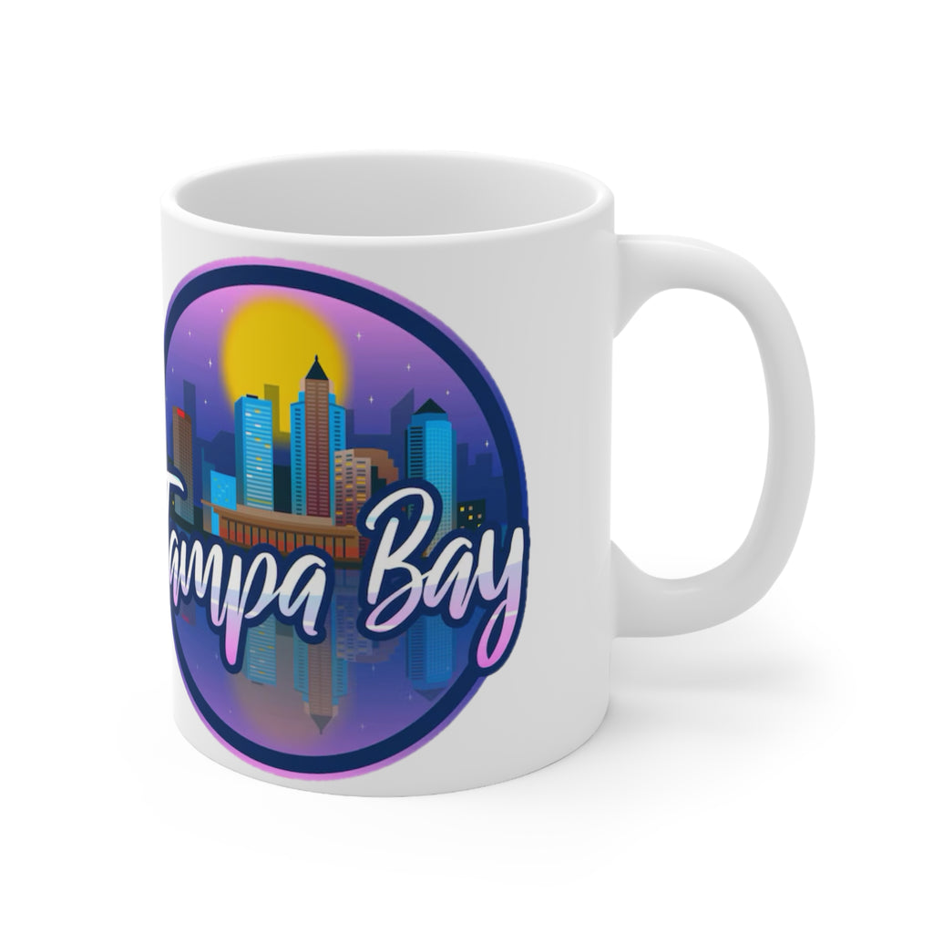 Tampa Bay Skyline Ceramic Coffee Mug — Retro Sunset Cityscape, 11oz & 15oz