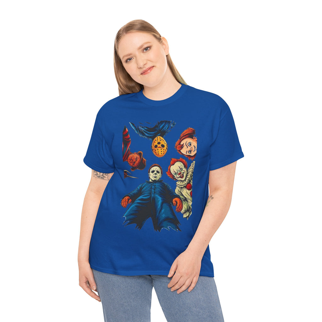 Horror Movie Icons Graphic Tee — Michael Myers, Jason & Classic Clowns Halloween T-Shirt