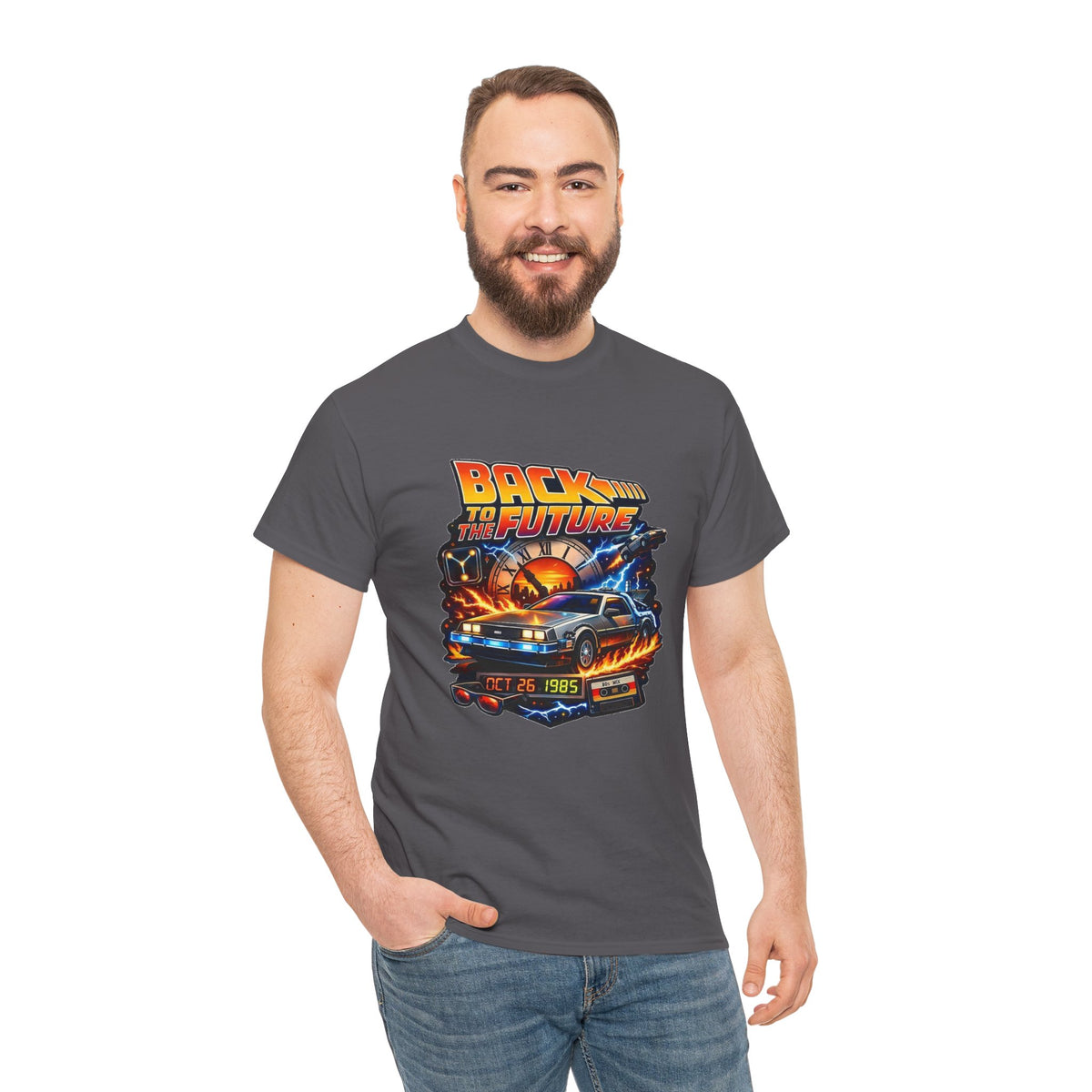 Back to the Future Graphic Tee – Retro 1985 DeLorean Design
