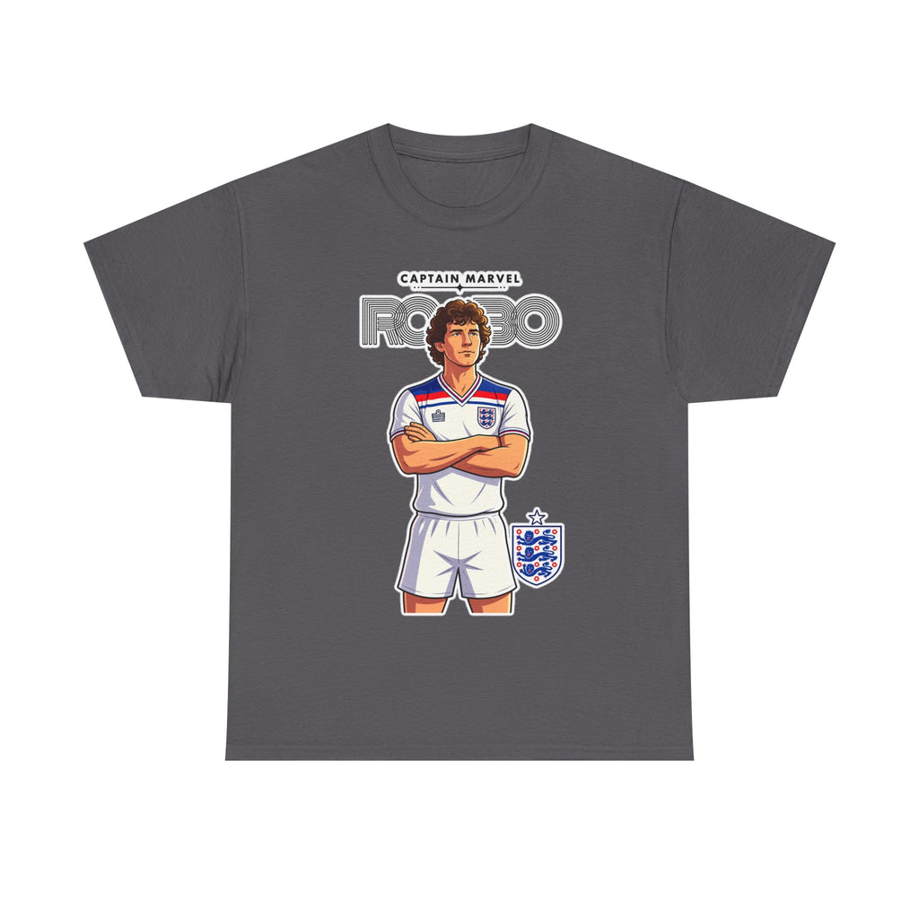 Bryan Robson Retro England Football Cotton T-Shirt / Tee — "Captain Marvel" Soccer Player Graphic