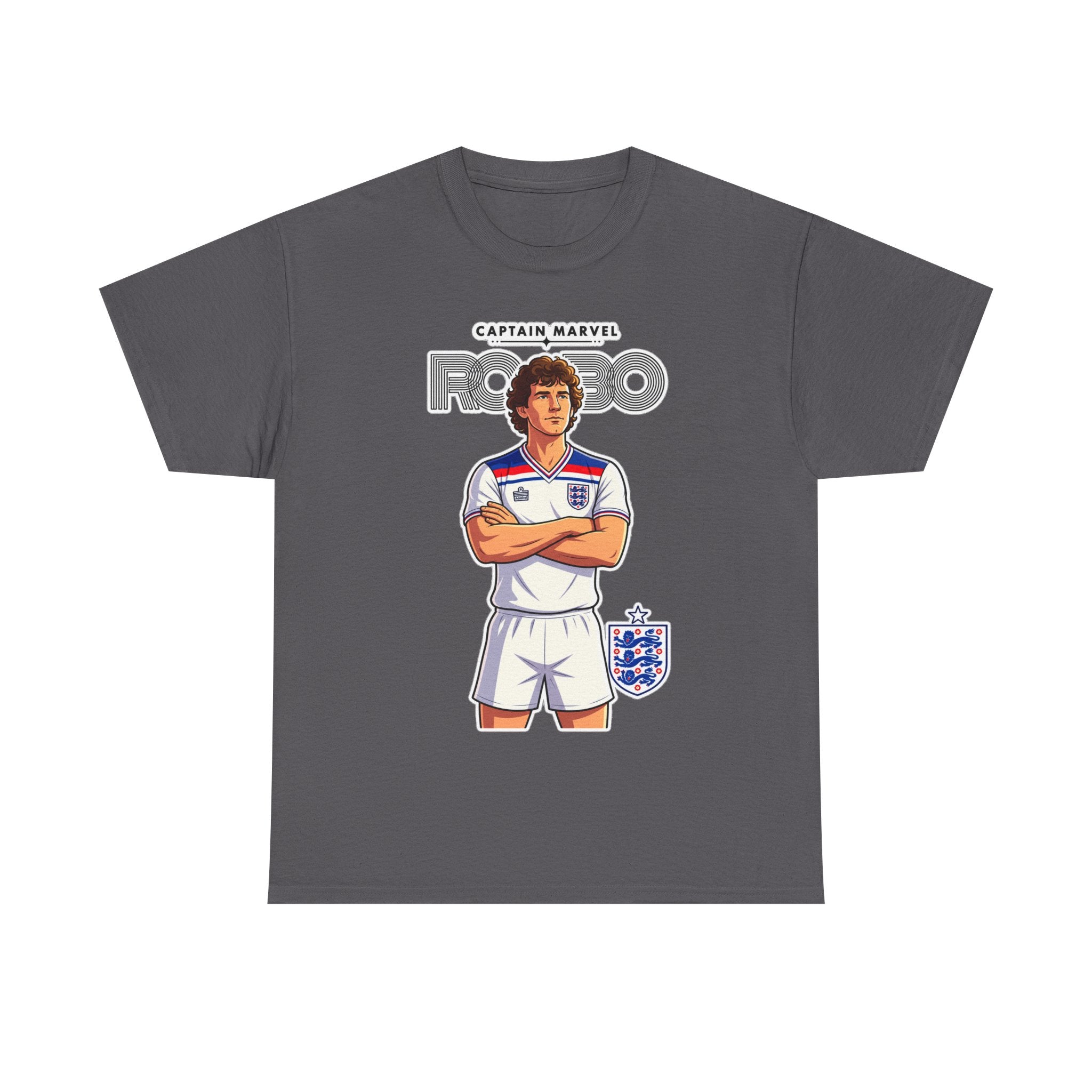 Bryan Robson Retro England Football Cotton T-Shirt / Tee — "Captain Marvel" Soccer Player Graphic