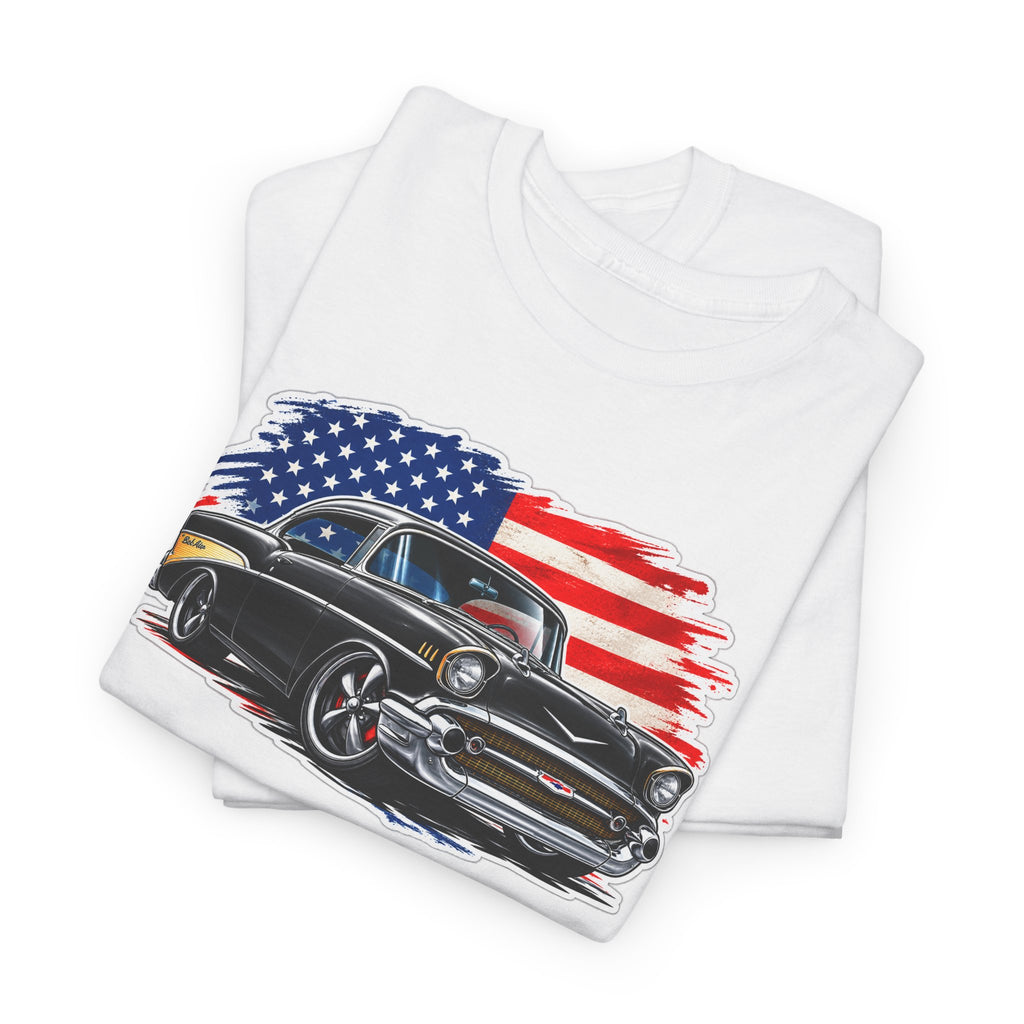 American Muscle Car T‑Shirt — Classic Vintage Car with USA Flag