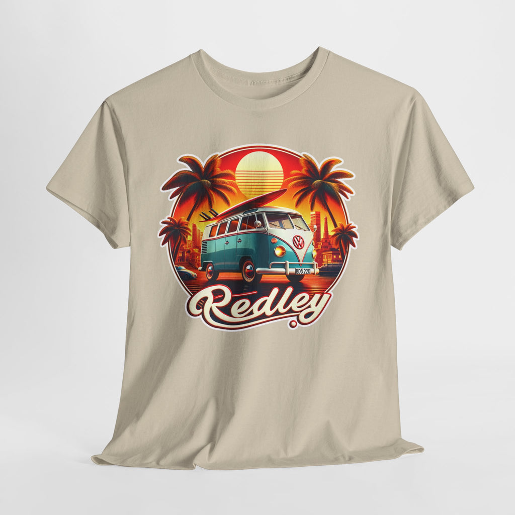 Vintage Surf Van T-Shirt – Retro Beach Sunset Tee with 'Redley' Script