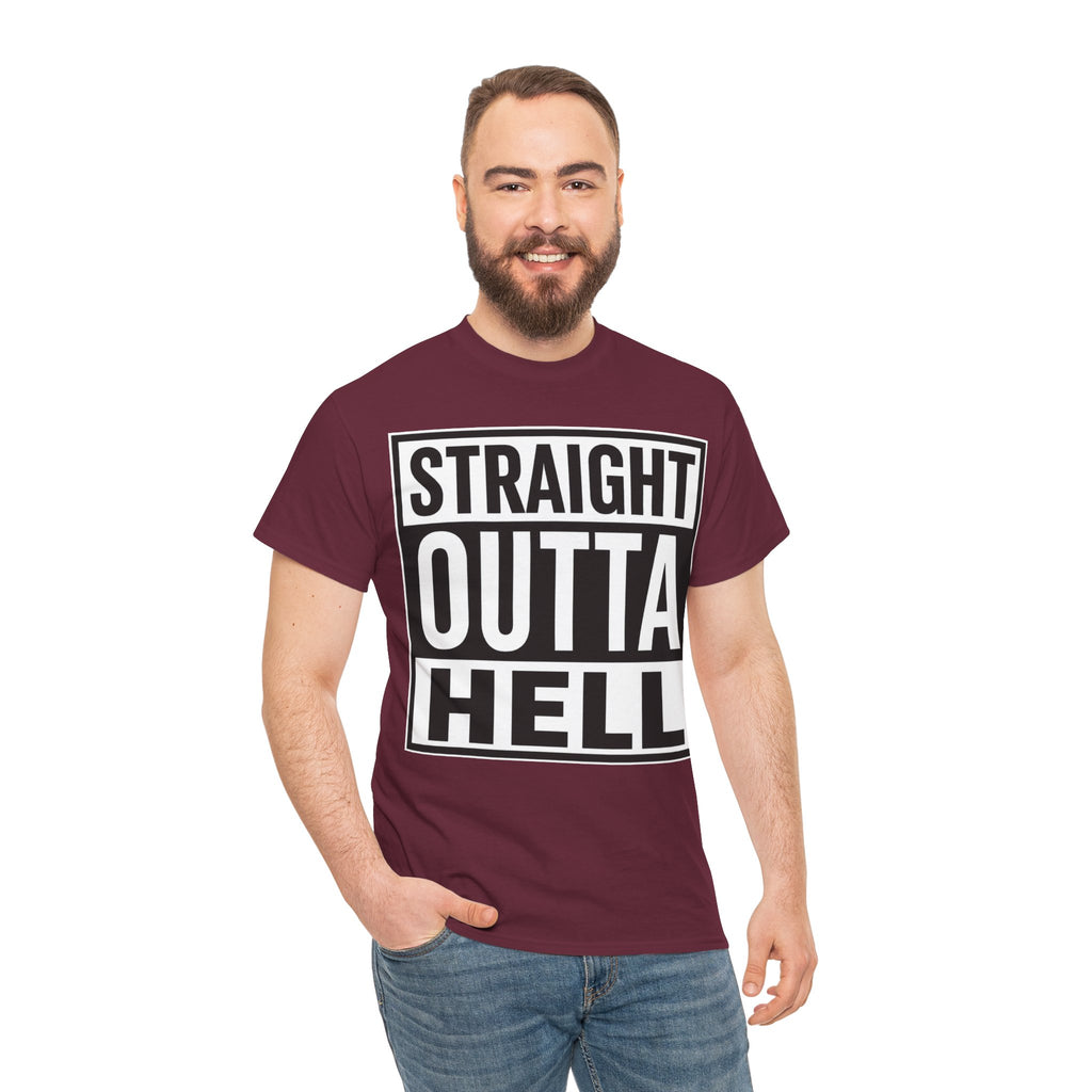 Straight Outta Hell T-Shirt — Bold Gothic Graphic Tee