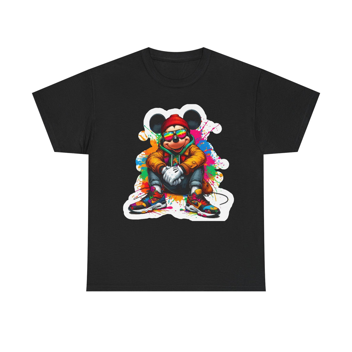 Streetwear Mouse Graphic Tee — Colorful Urban Hip-Hop Cartoon Shirt