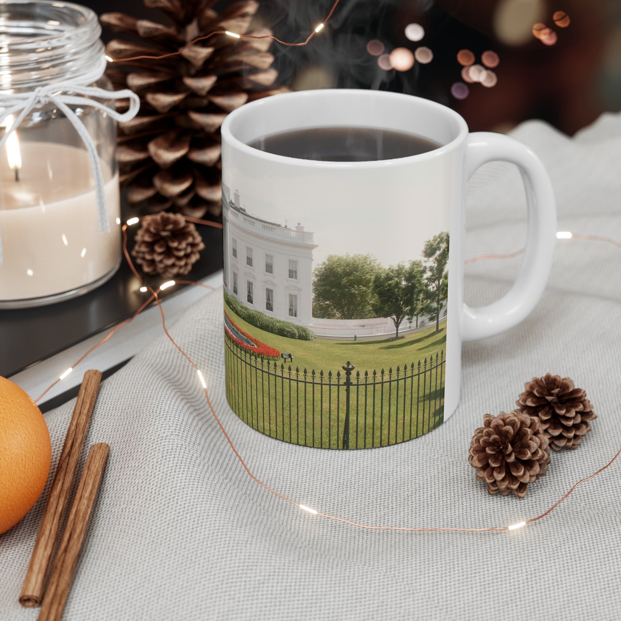 White House Landmark Photo Ceramic Mug — White House Front View, 11oz & 15oz