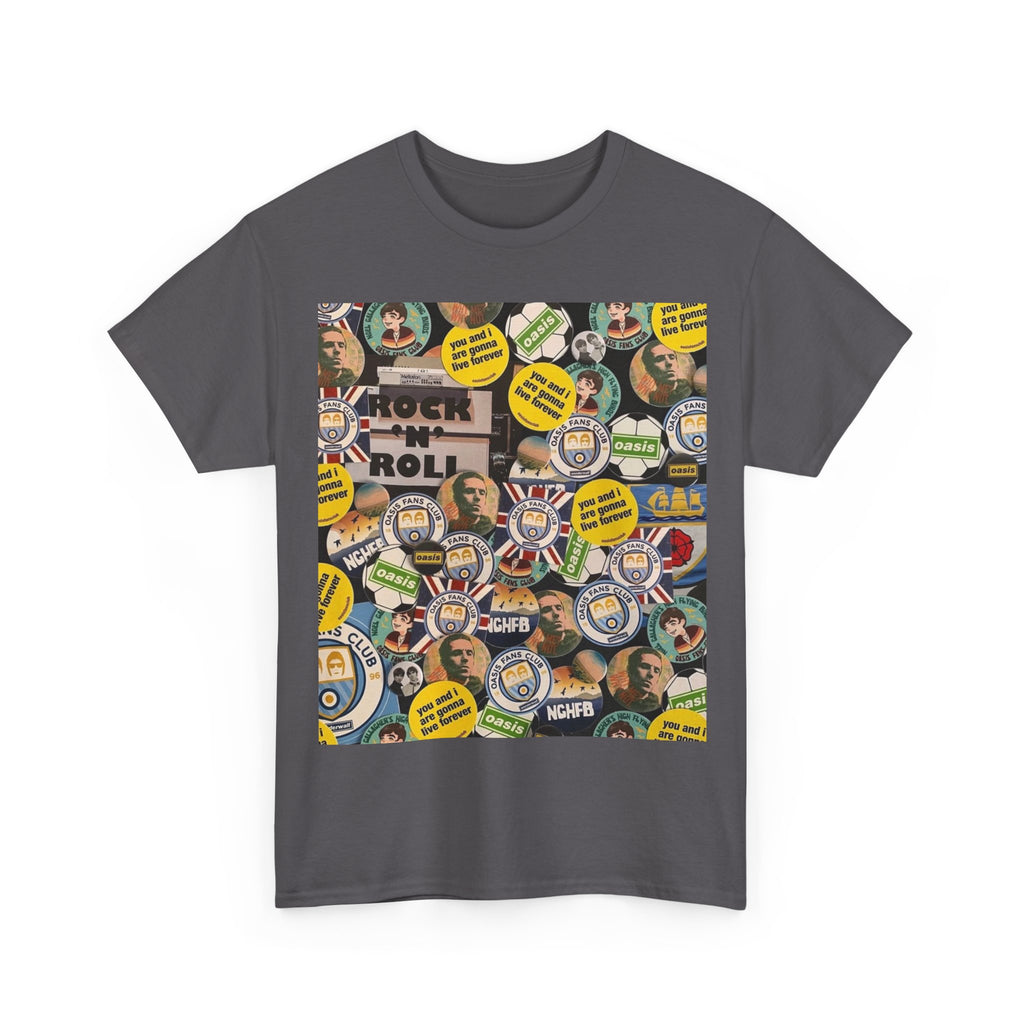 Oasis Rock & Roll Retro Button Collage Tee