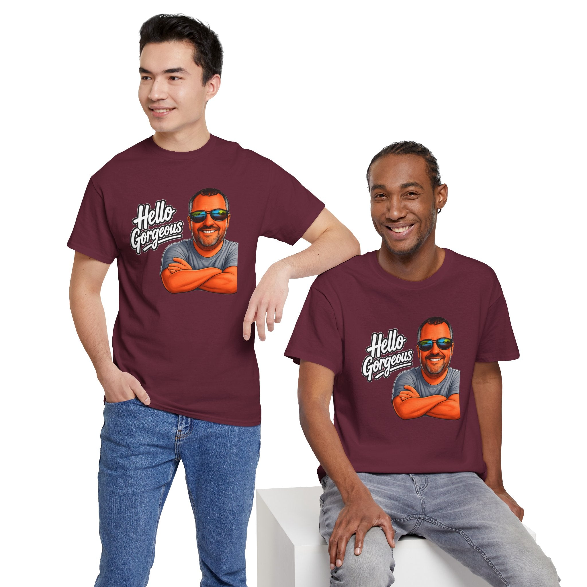 Hello Gorgeous Graphic Tee — Funny Retro Portrait T‑Shirt