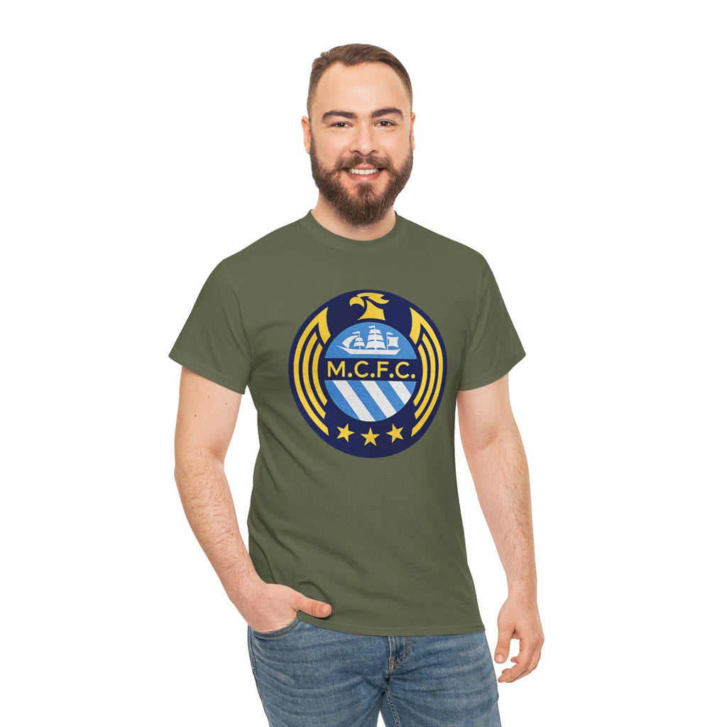 MCFC Crest T-Shirt — Vintage Blue & Gold Soccer Tee