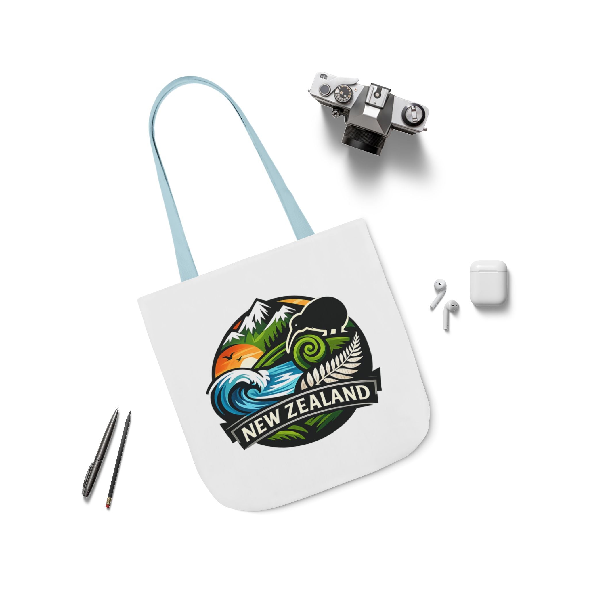 New Zealand Scenic Tote Bag — Kiwi, Mountains & Waves Canvas Tote
