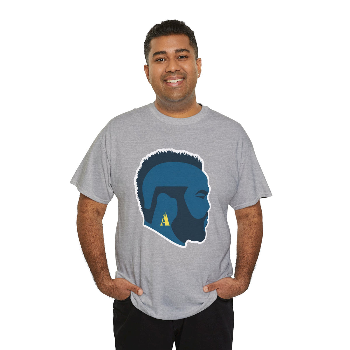 Mr T Profile Silhouette T‑Shirt – Blue Head & Gold Earring Graphic