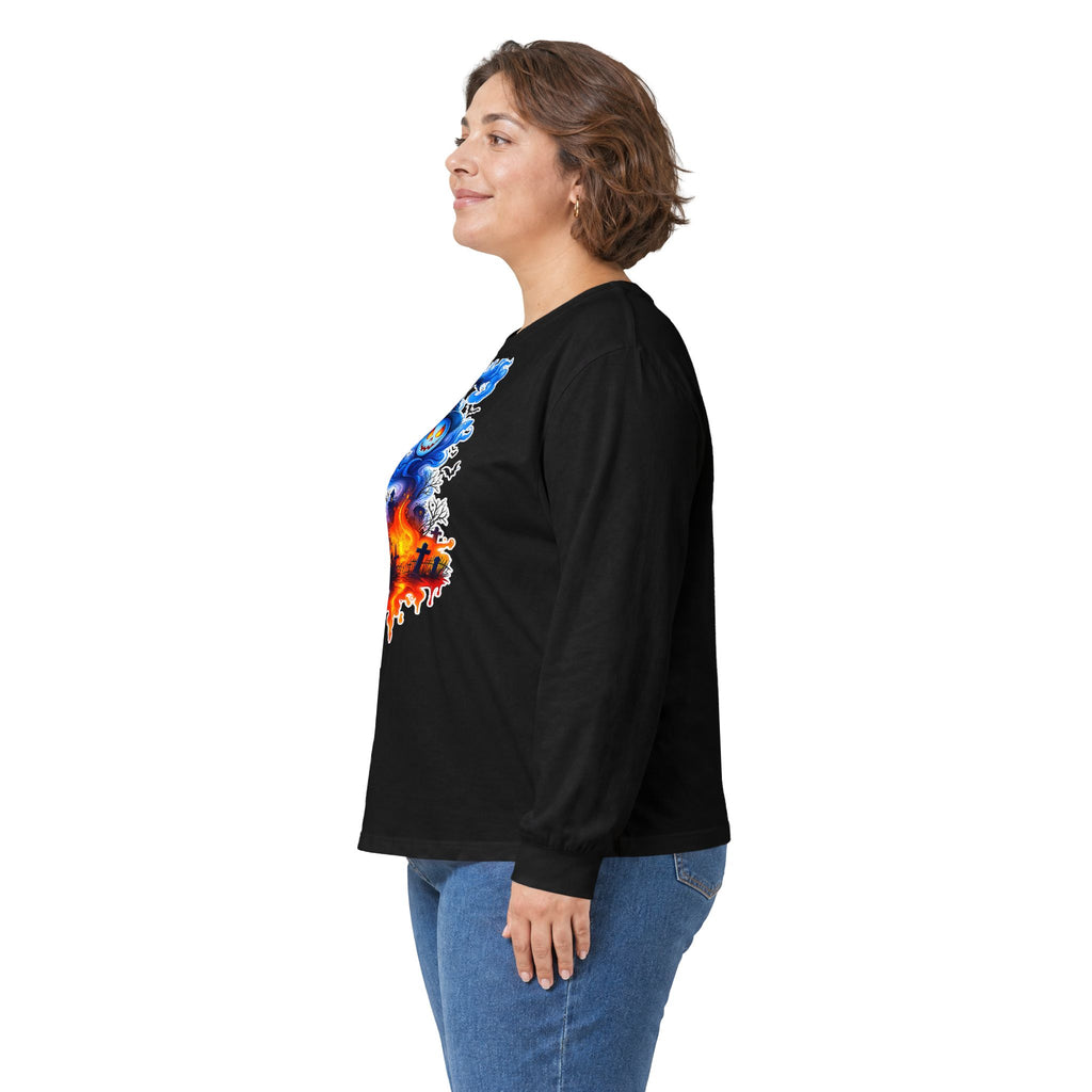 Ghost Flame Long Sleeve Tee — Spooky Blue Spirit Graphic