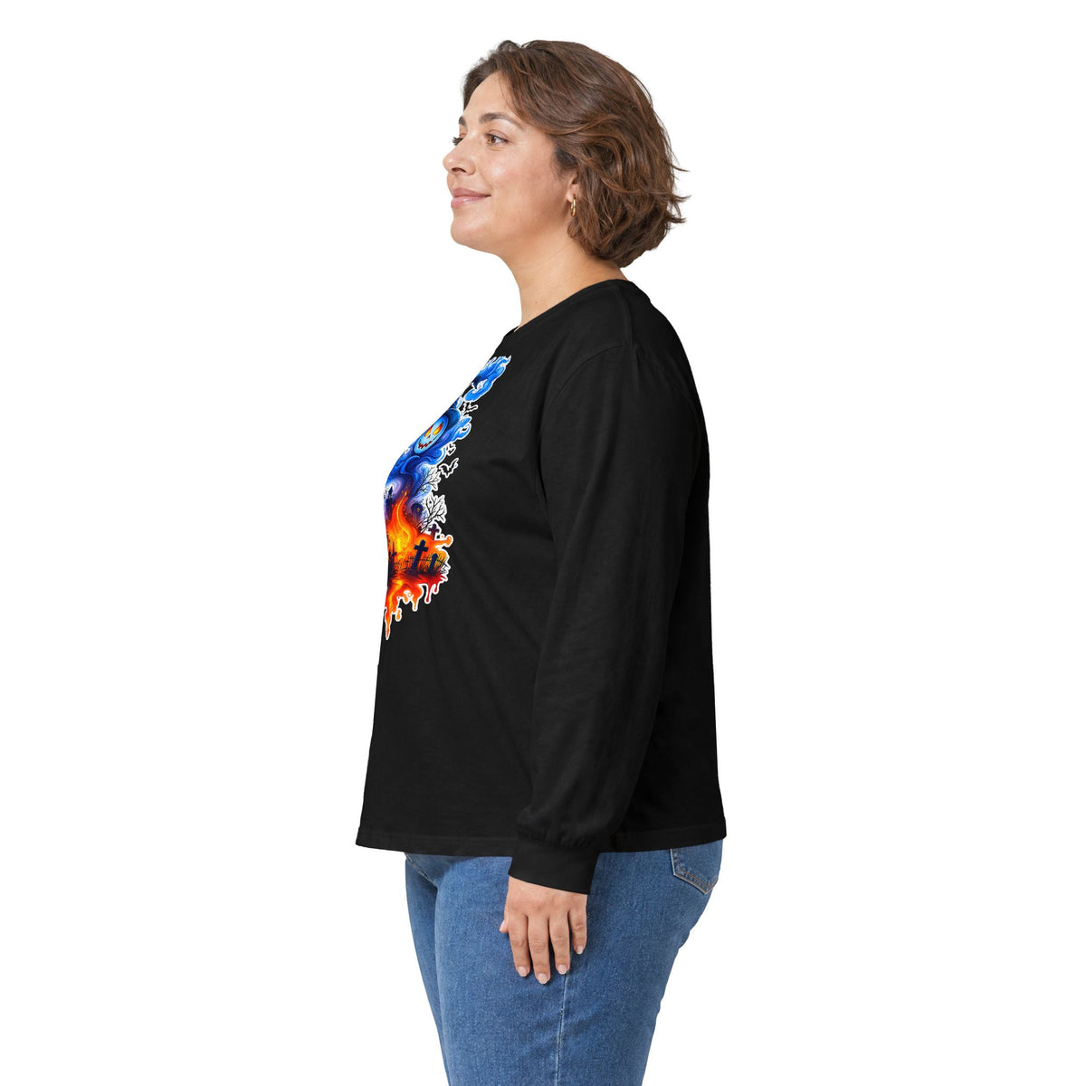 Ghost Flame Long Sleeve Tee — Spooky Blue Spirit Graphic