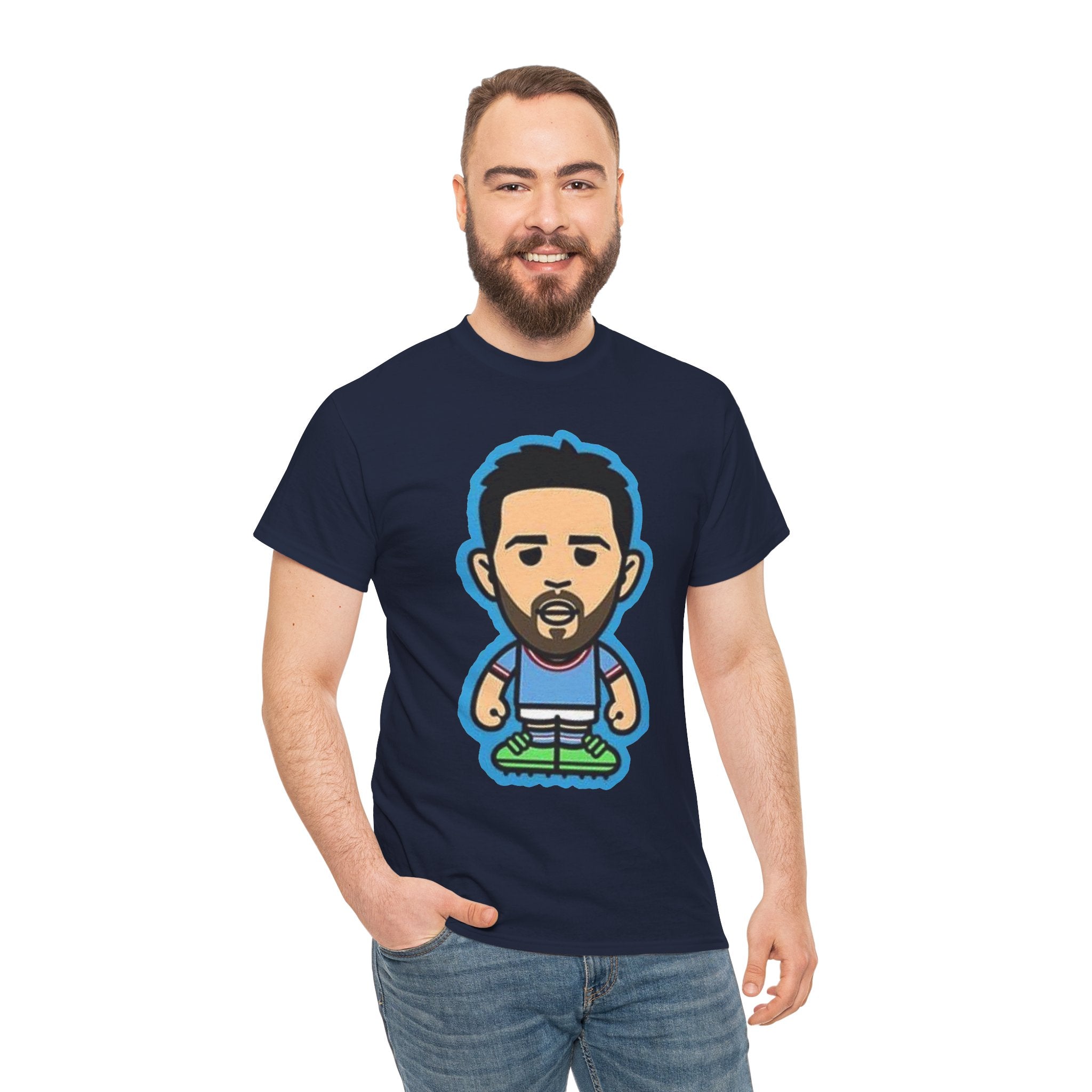 Bernardo Silva Manchester City Legend Graphic Tee — Player Cartoon Front & Tribute Poster Back