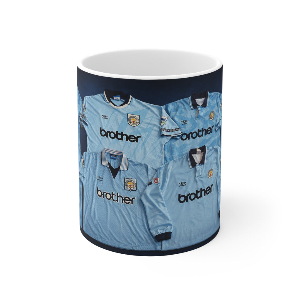 Manchester City Retro Home Light Blue Football Jersey Coffee Mug — Vintage Soccer Kits Design, 11oz/15oz