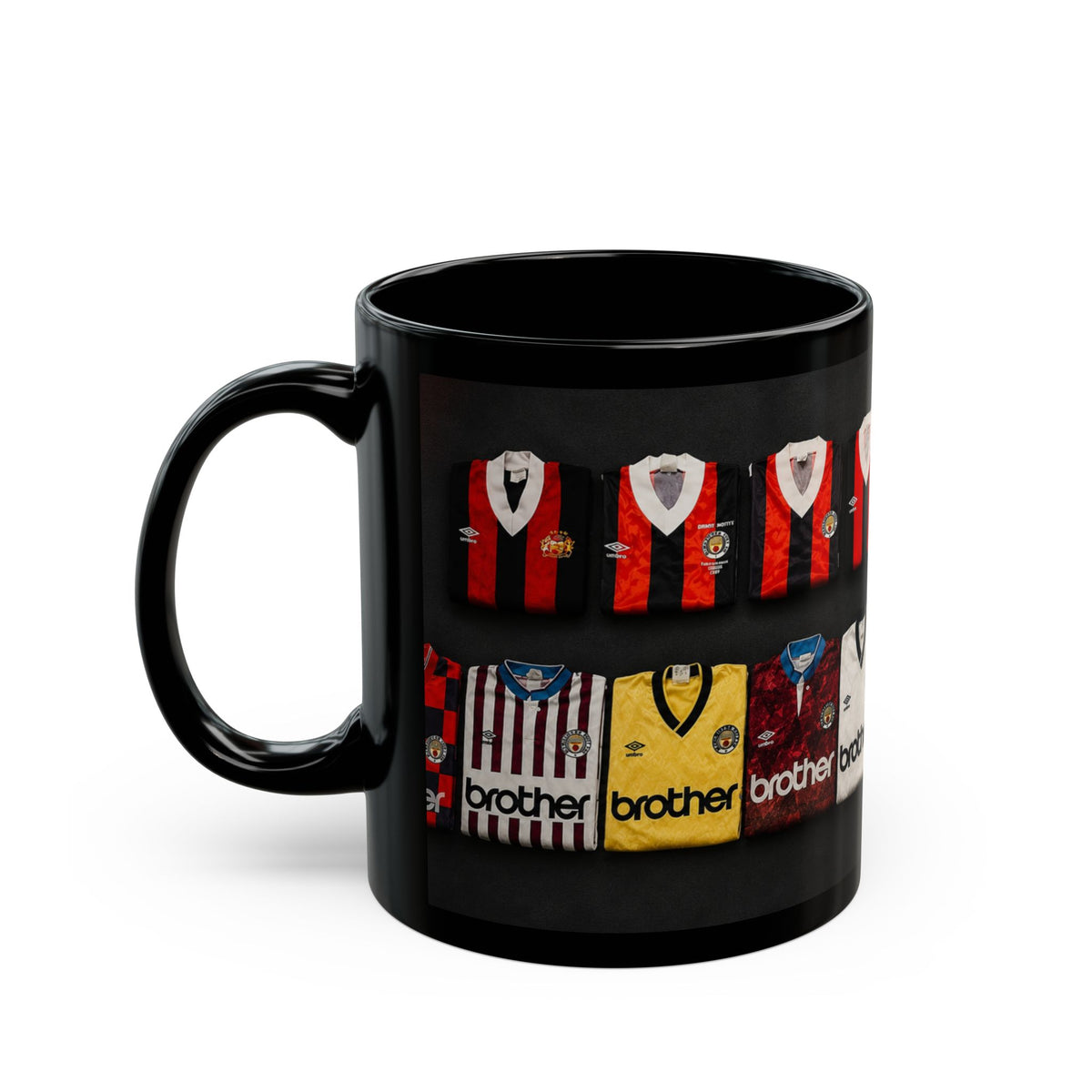 Manchester City Retro Away Football Kit Collage Mug — Vintage Soccer Jersey Coffee Cup (11oz/15oz)