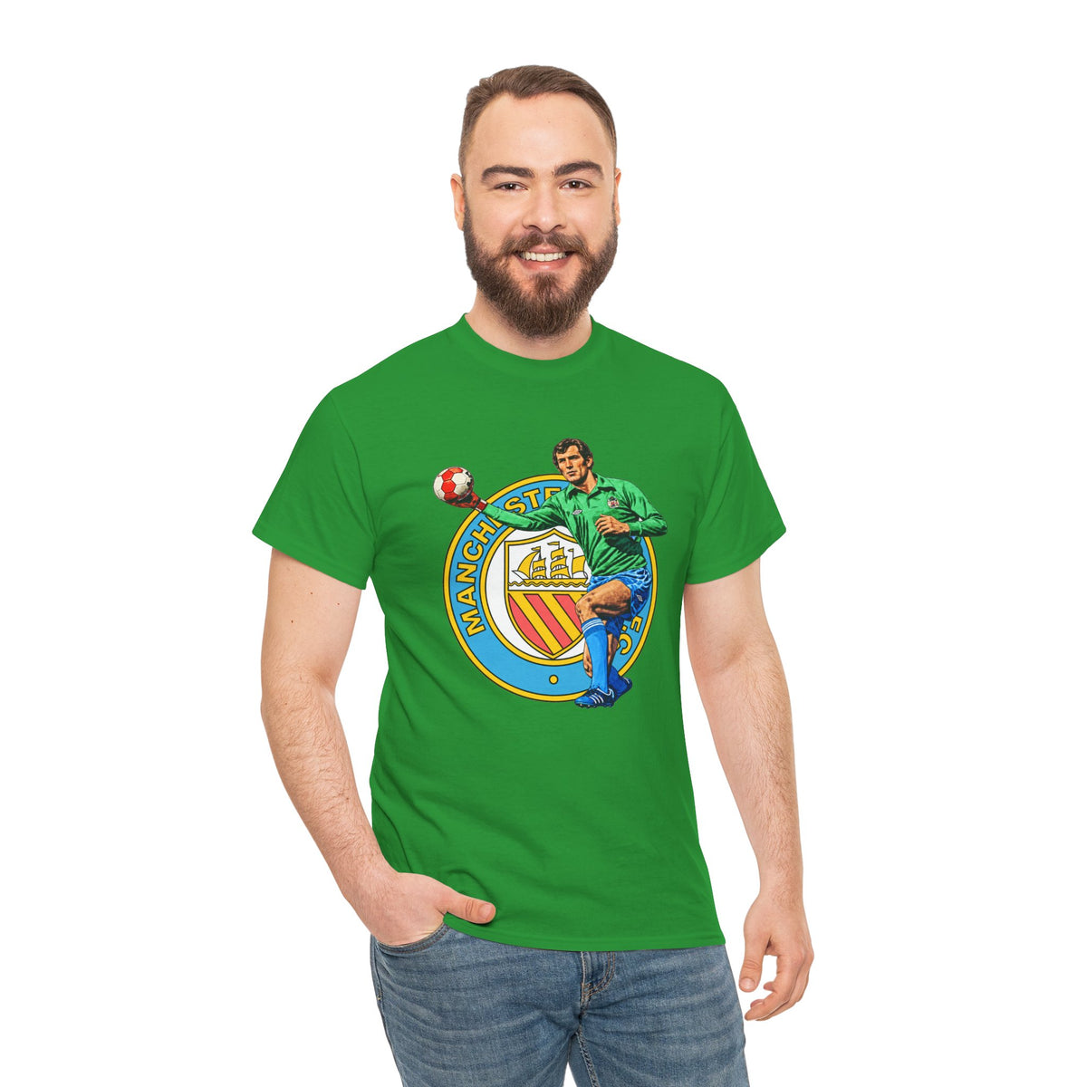 Joe Corrigan Manchester City Crest T-Shirt — Vintage Football Player Graphic Tee