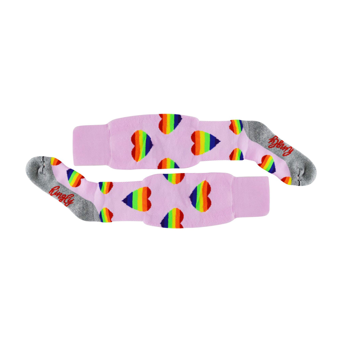 1 Pack Adults & Kids Knee High Fun Patterned Hockey Socks - Rainbow Hearts