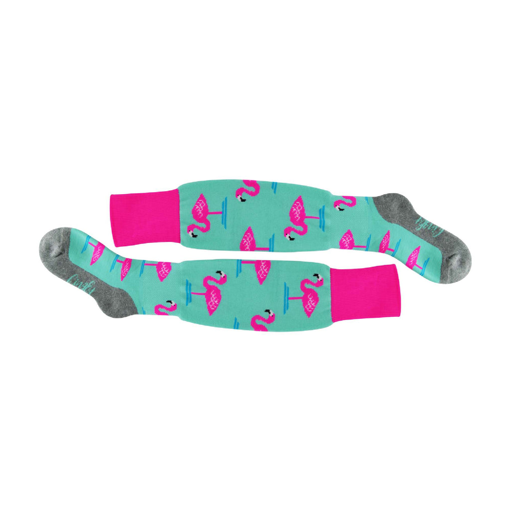 1 Pack Adults & Kids Knee High Fun Patterned Hockey Socks - Mint Flamingo