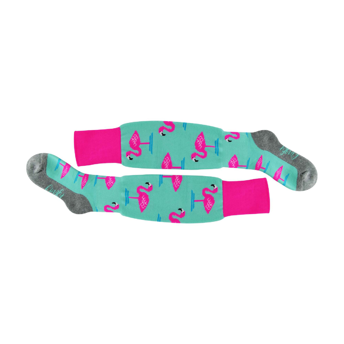 1 Pack Adults & Kids Knee High Fun Patterned Hockey Socks - Mint Flamingo