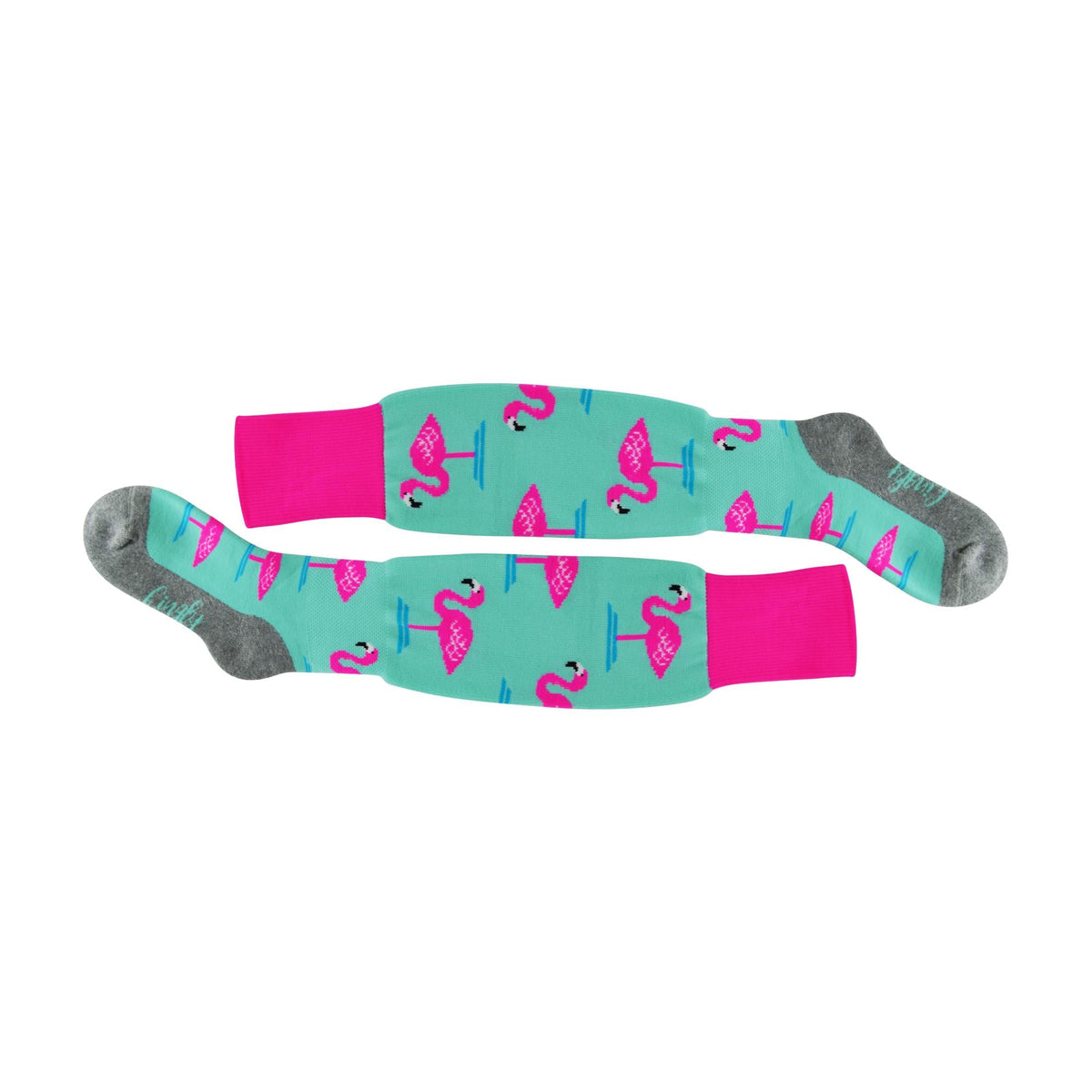 1 Pack Adults & Kids Knee High Fun Patterned Hockey Socks - Mint Flamingo