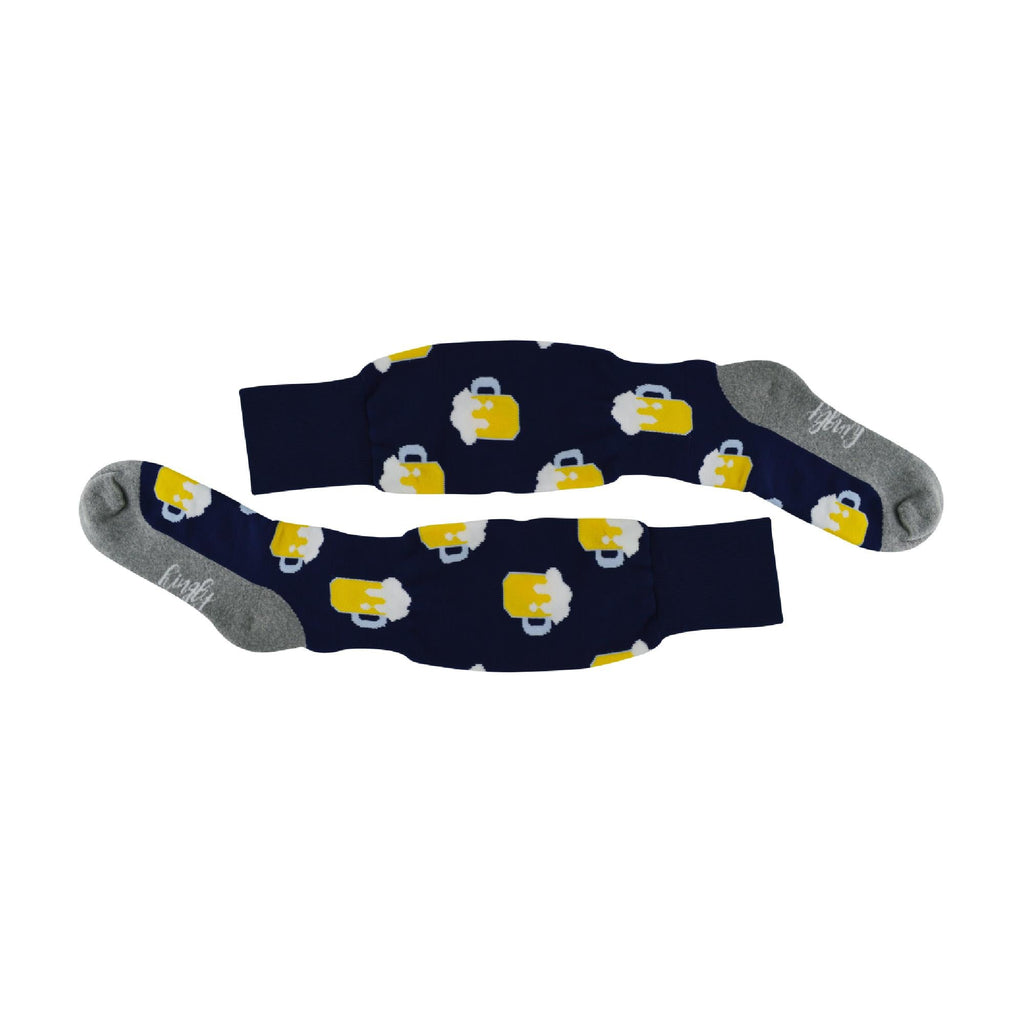 1 Pack Adults Knee High Fun Patterned Hockey Socks - Blue Beer