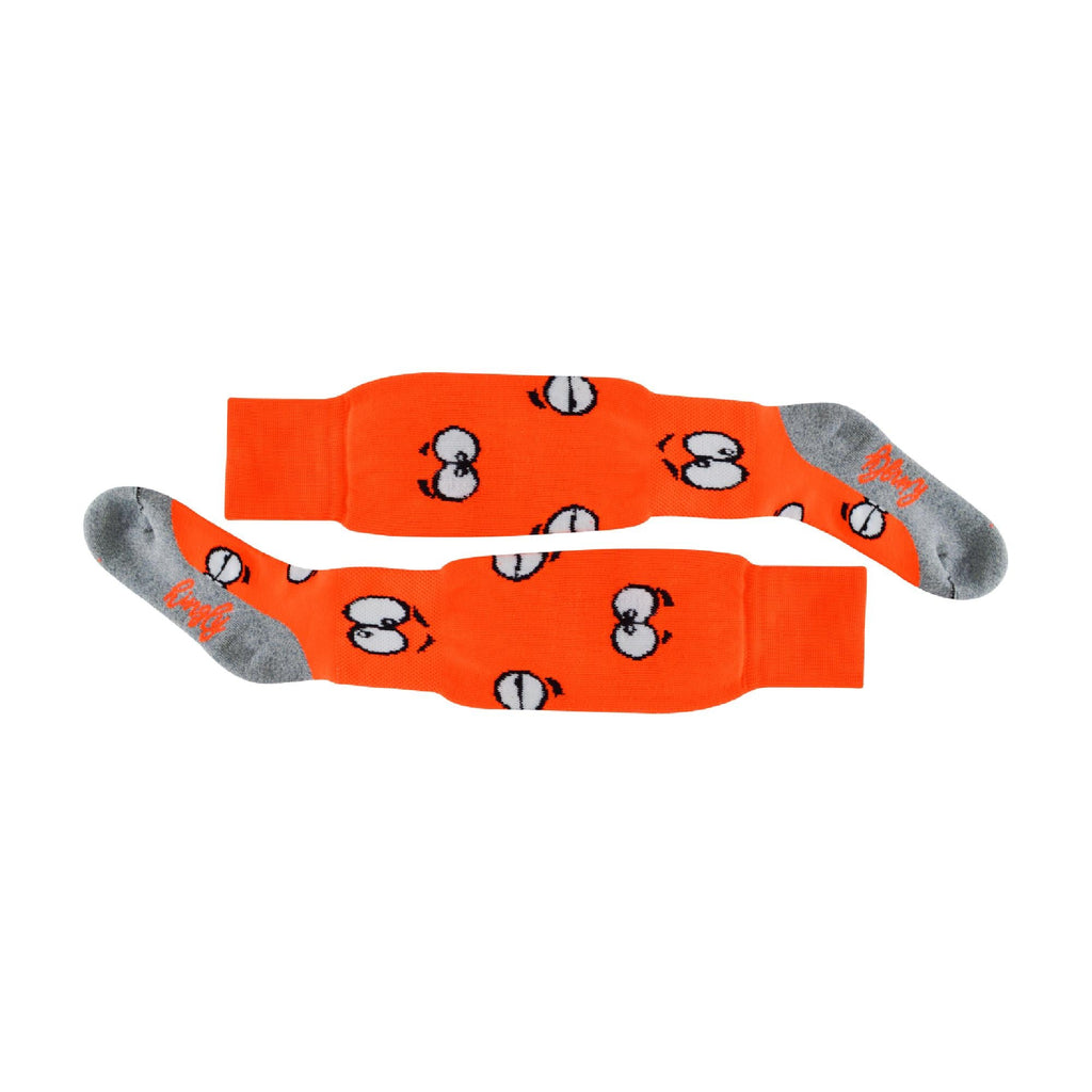 1 Pack Adults & Kids Knee High Fun Patterned Hockey Socks - Orange Eyes