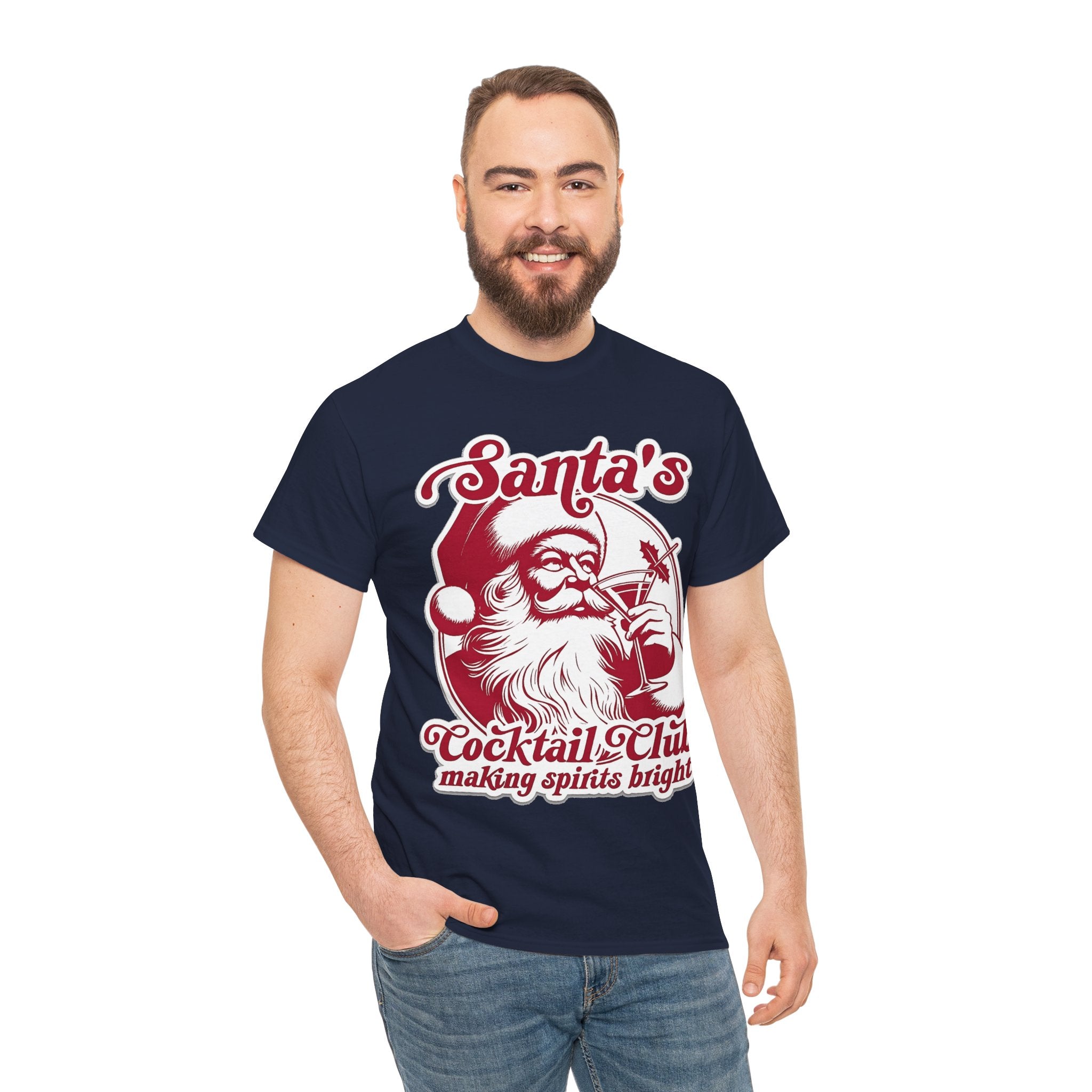 Santa’s Cocktail Club Tee — "Making Spirits Bright" Christmas Shirt