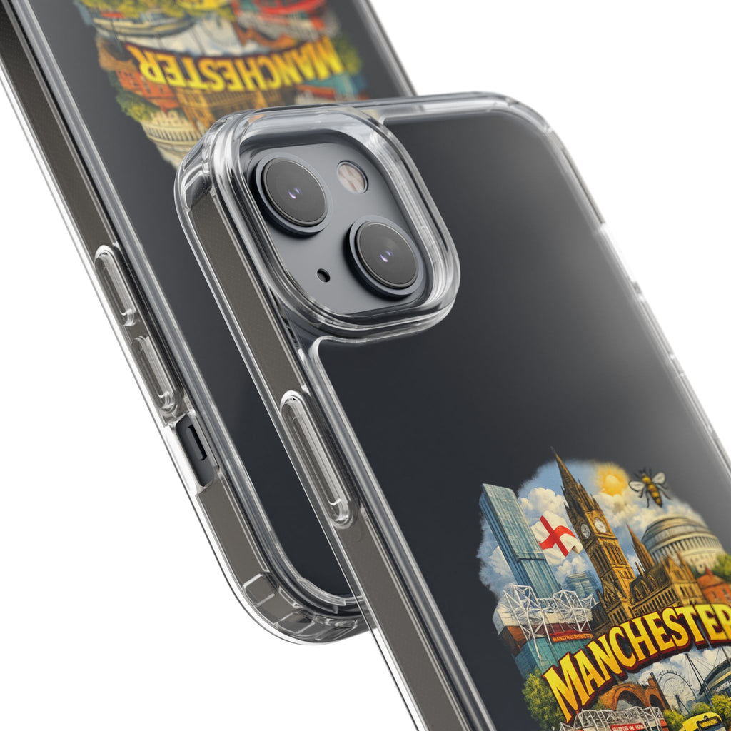 Manchester Landmark Clear Phone Case — Cityscape Collage Design