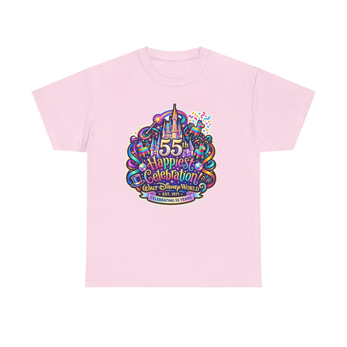 T-Shirt — "55th Happiest Celebration" Colorful Anniversary Castle Graphic Tee