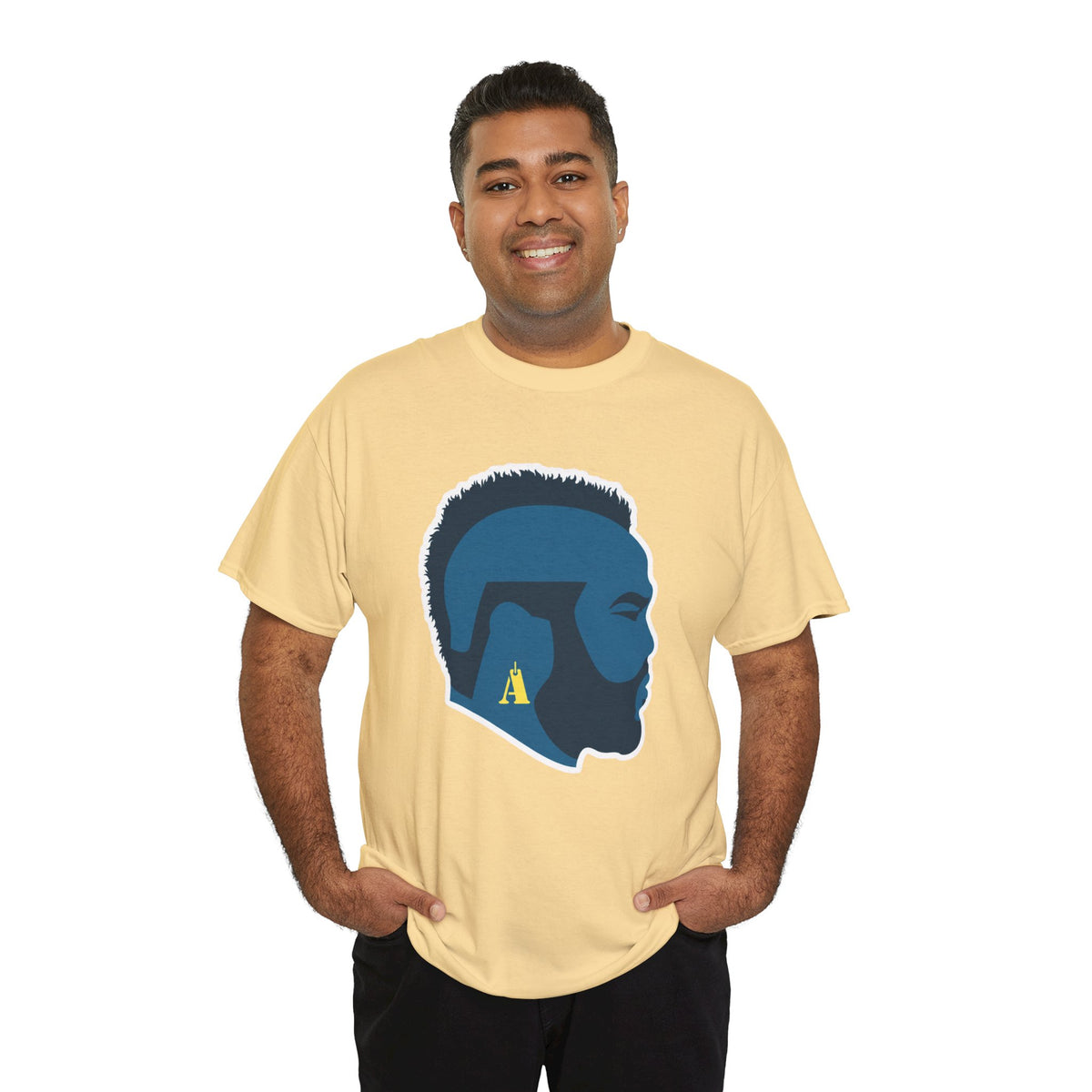 Mr T Profile Silhouette T‑Shirt – Blue Head & Gold Earring Graphic