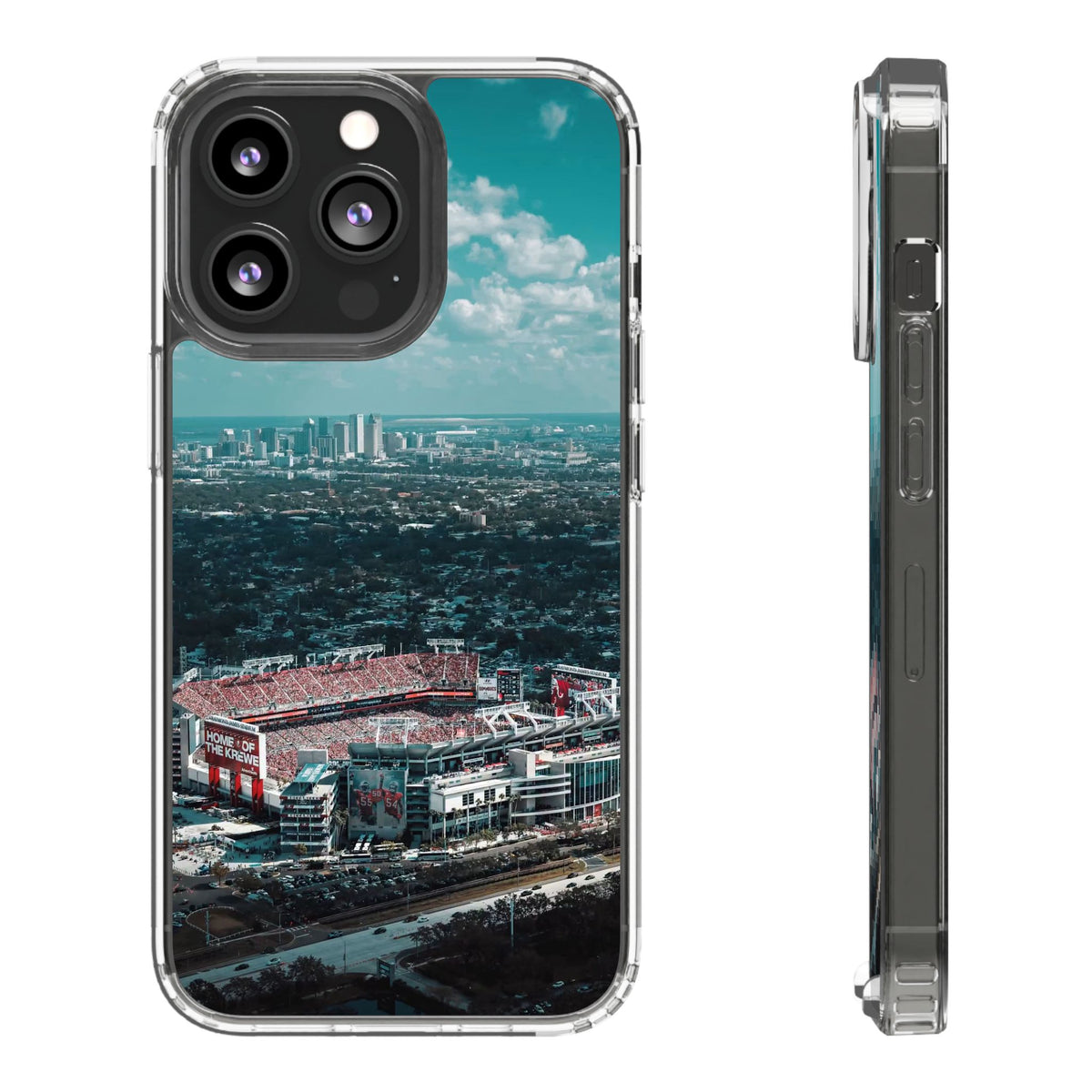 Tampa Bay Raymond James Stadium Clear Phone Case — Aerial City Stadium Design