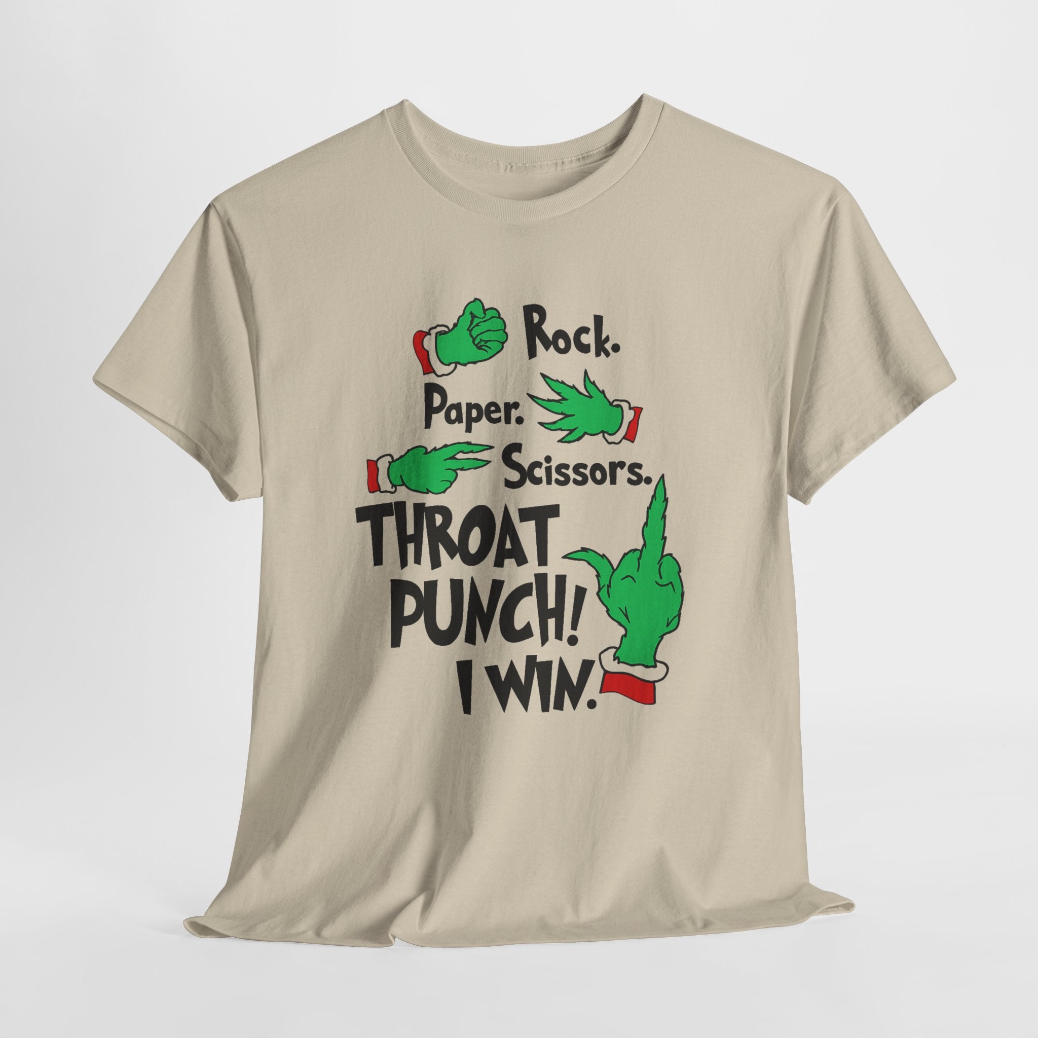 Funny Holiday Tee — "Rock. Paper. Scissors. Throat Punch! I Win" Graphic T-Shirt